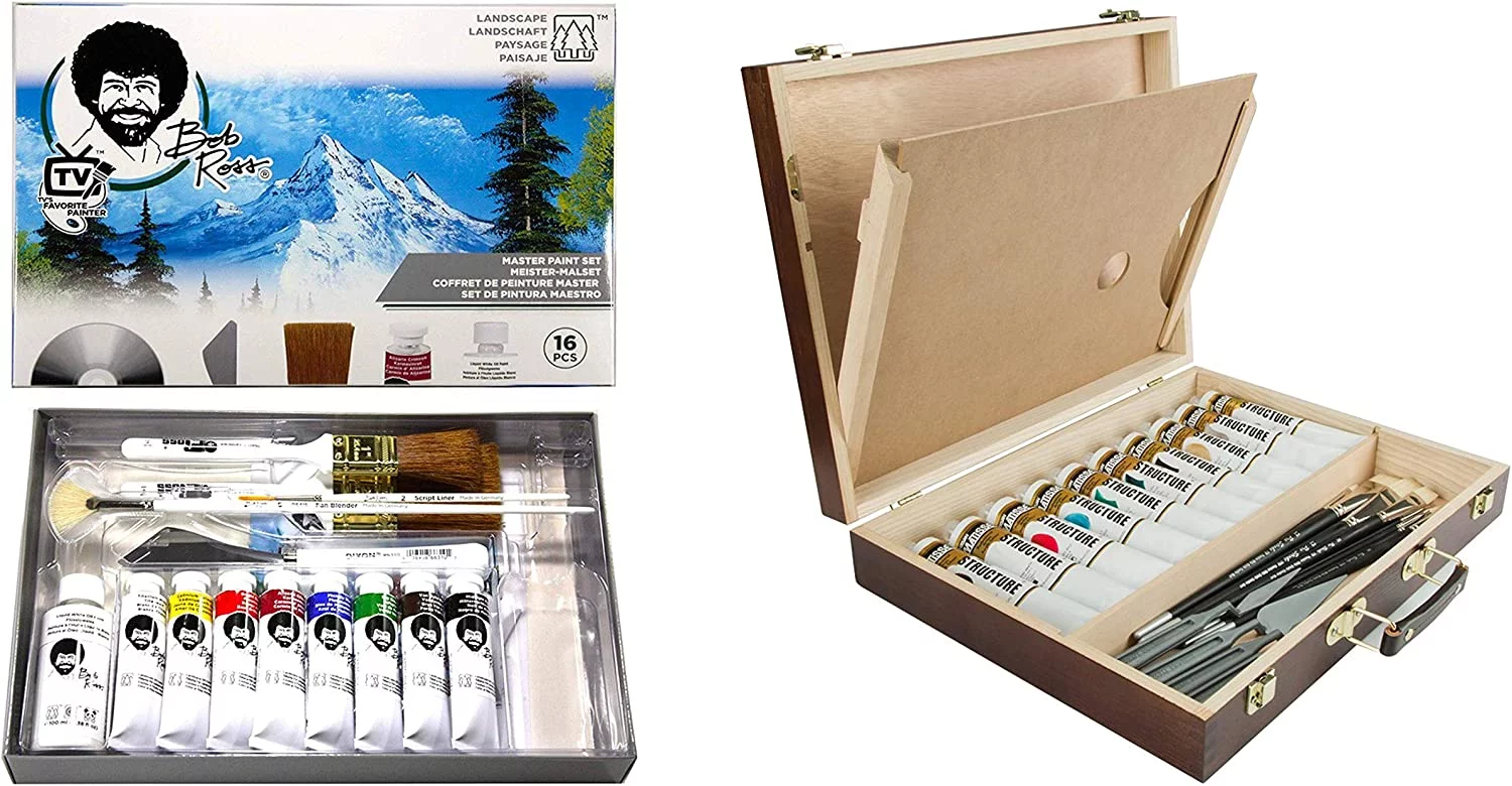 Bob Ross Master Artist  Paint Set Includes Wood  Supply Carrying Storage Case Sketchbox w/Palette