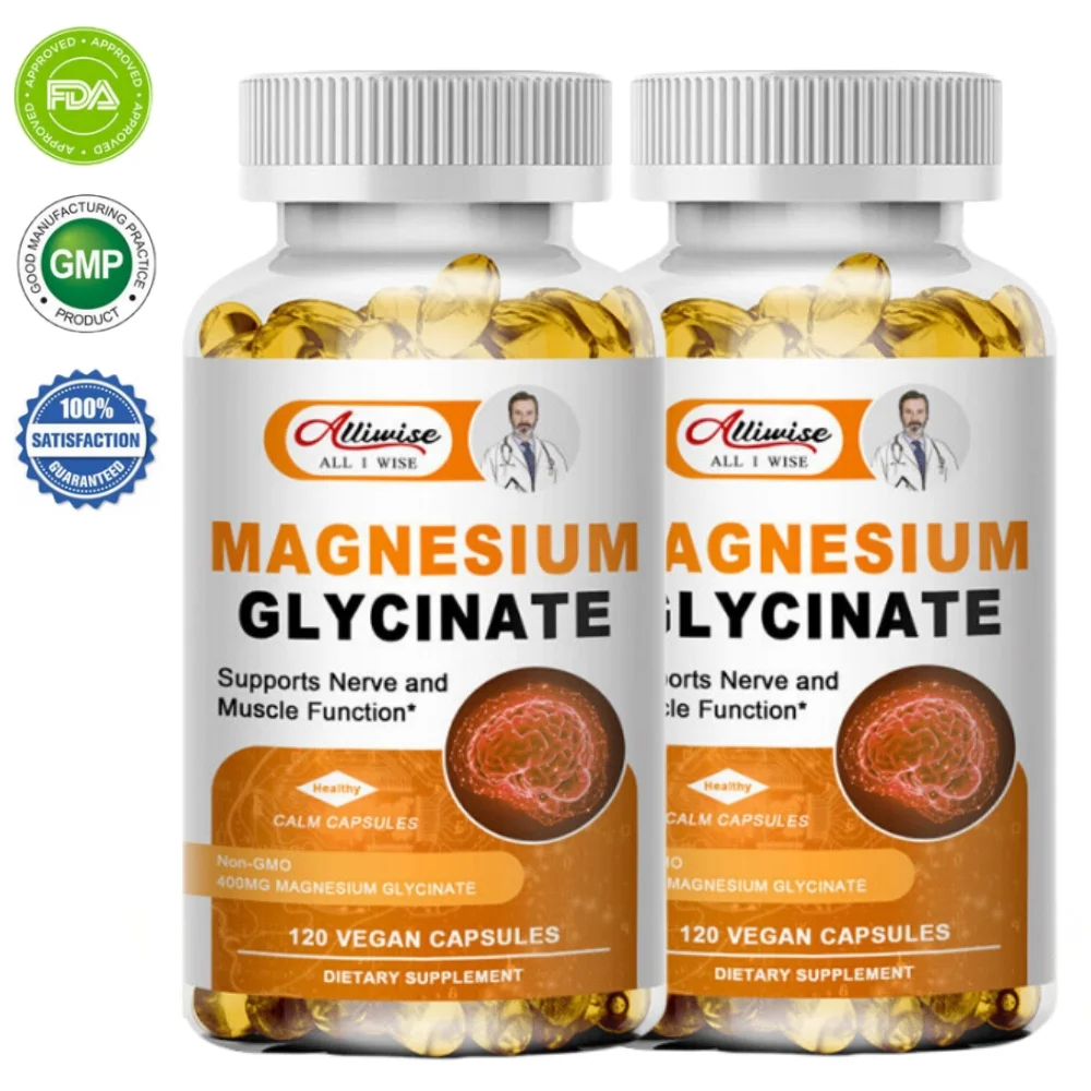 (2 Pack) Alliwise Magnesium Glycinate 400mg Natural Mineral Supplement, Support Sleep, Bone Health, Immunity Support & Heart Health, 240 Veg Capsules