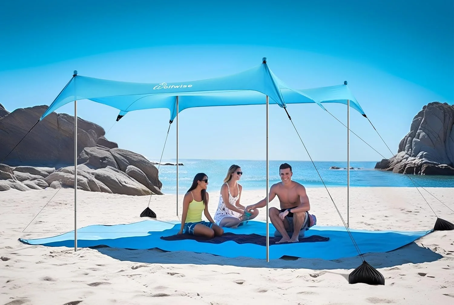 YANPO UPF50+ Beach Tent Sun Shelter,10×10 FT Familly Beach Shade Fits 4-8 Person, Easy Setup Windproof Waterproof Beach Canopy