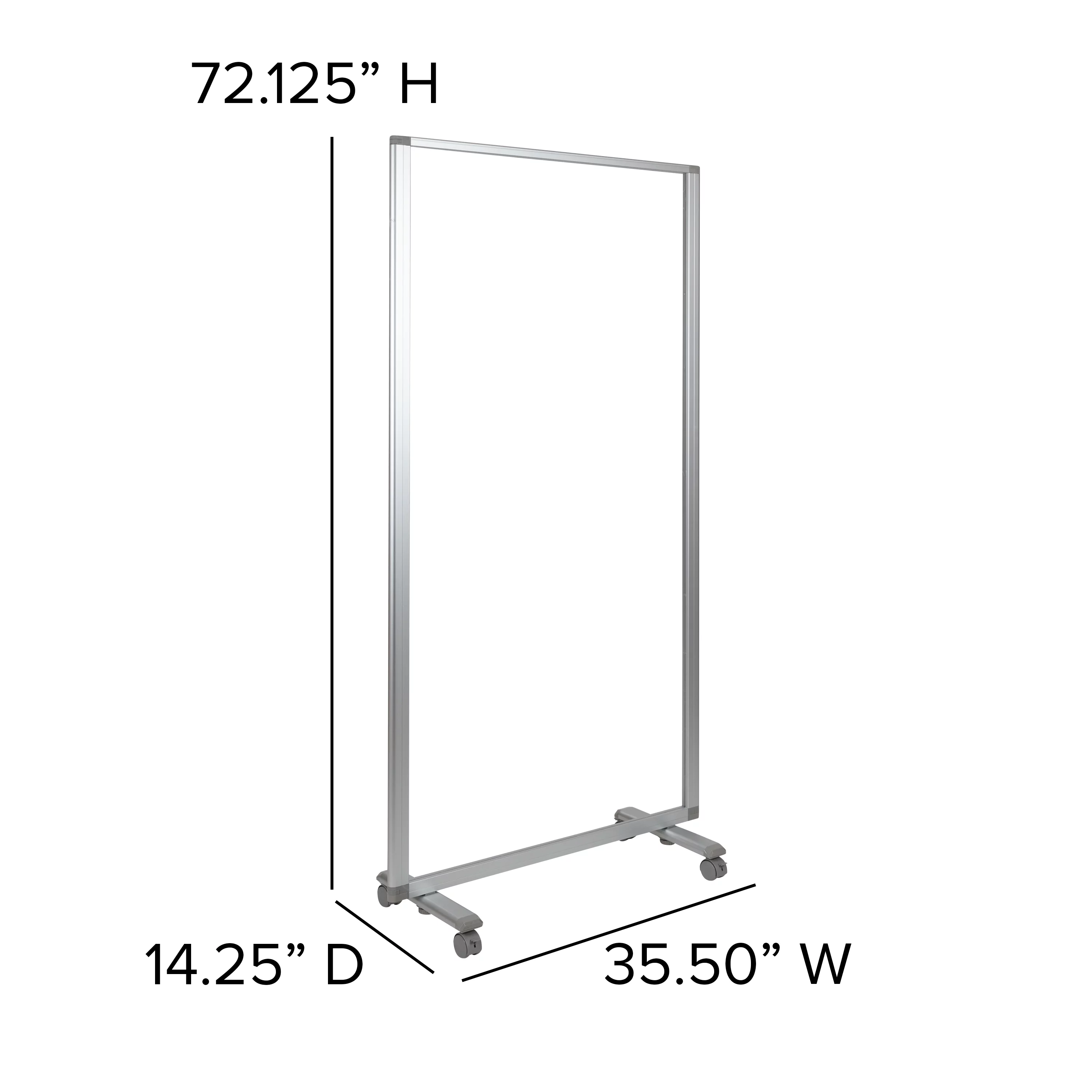 BizChair Transparent Acrylic Mobile Partition with Lockable Casters, 72