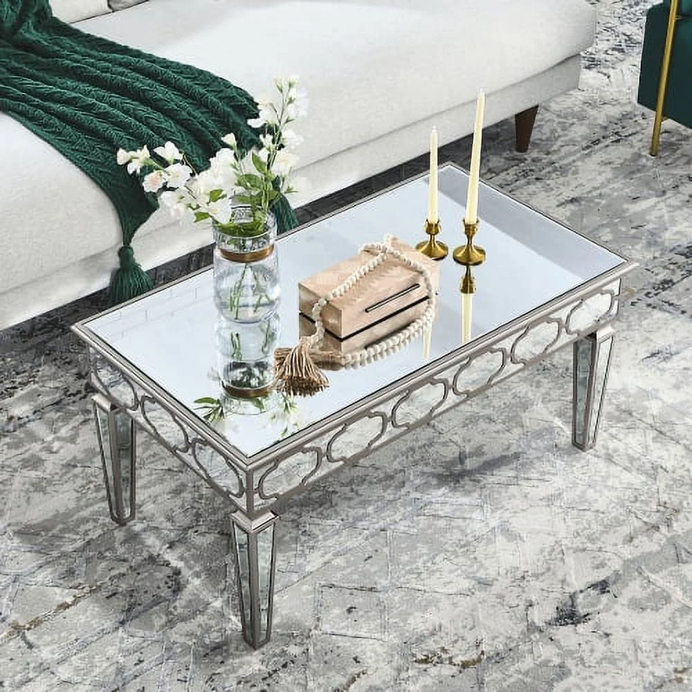 YLtoohoom Elegant shiny silver mirror coffee table  cocktail table (39.5 ”X 21.5” X 19.5 ”)