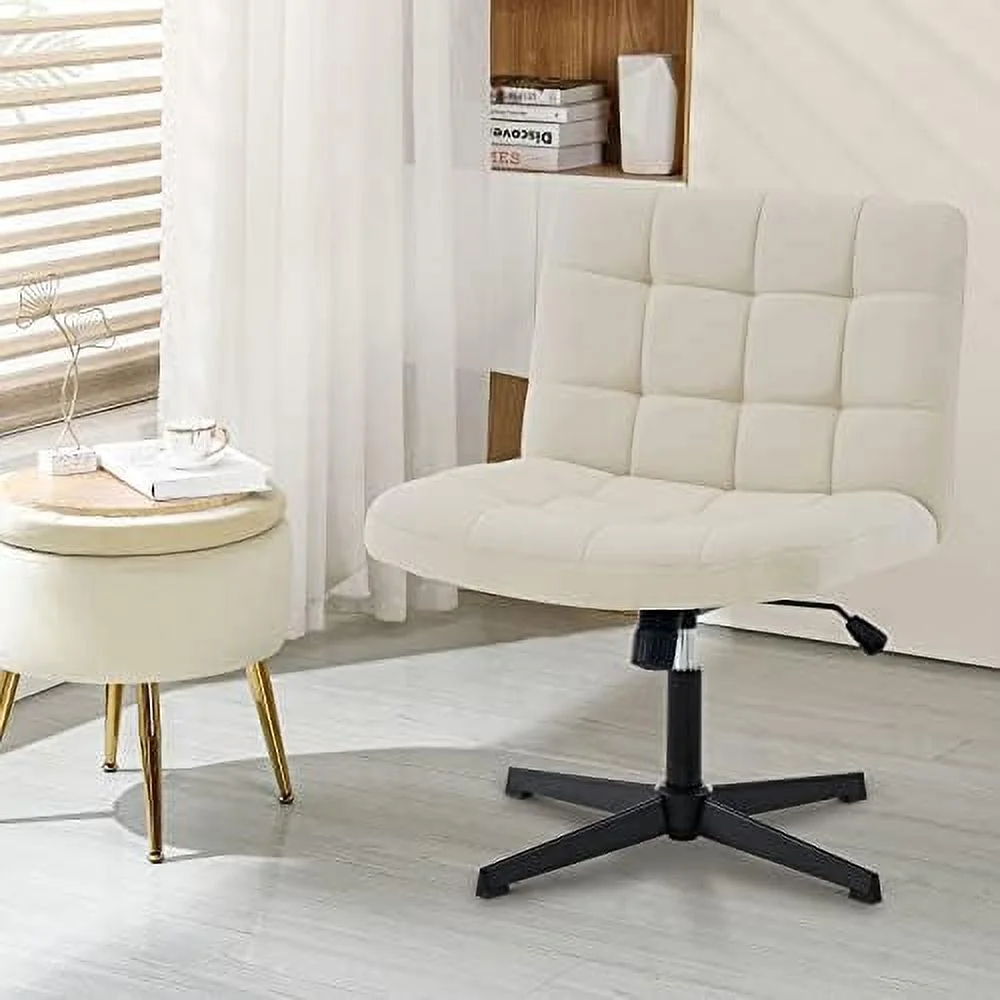 MQLIFEBOOM Wide Armless Desk Chair No Wheels  Mid Back Swivel Criss Cross Chair for Home Office  Height Adjustable Wide Seat Home Office Task Chairs (Beige)