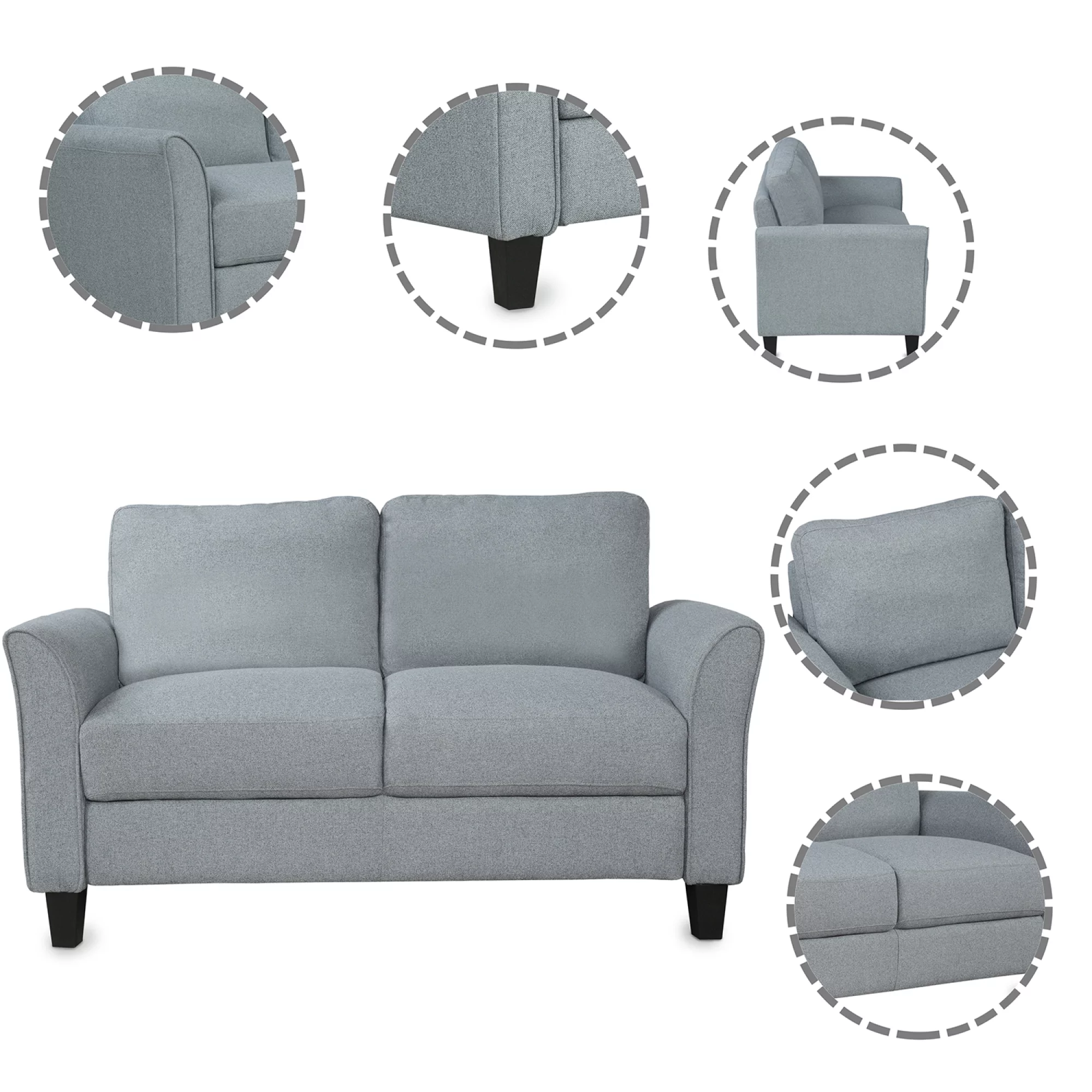 Dawn Whisper Living Room Furniture Loveseat Sofa and 3-seat Sofa, Gray