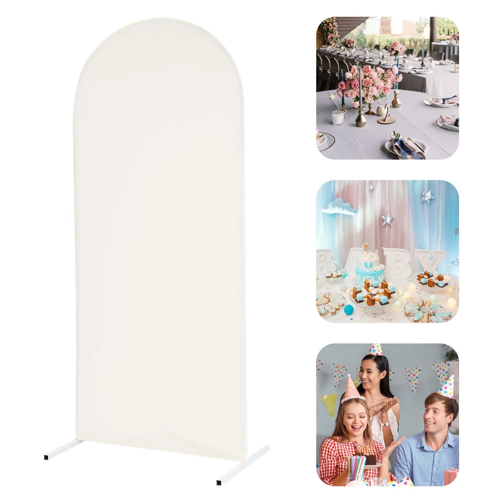 6ft Beige Wedding Arch Backdrop Stand Gold White Metal Arch Backdrop Stand 180cm