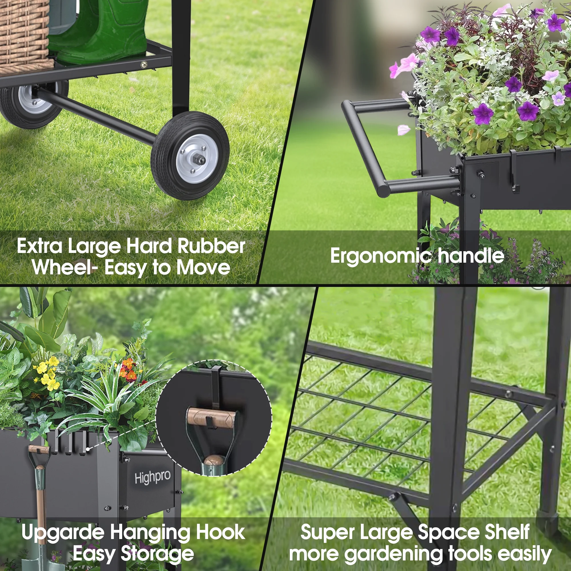 PatioDeco Raised Garden Bed with Legs, Mobile Planter Box Elevated on Wheels Portable Planter Cart Outdoor Indoor for Vegetable Herbs Potted Plants Flowers