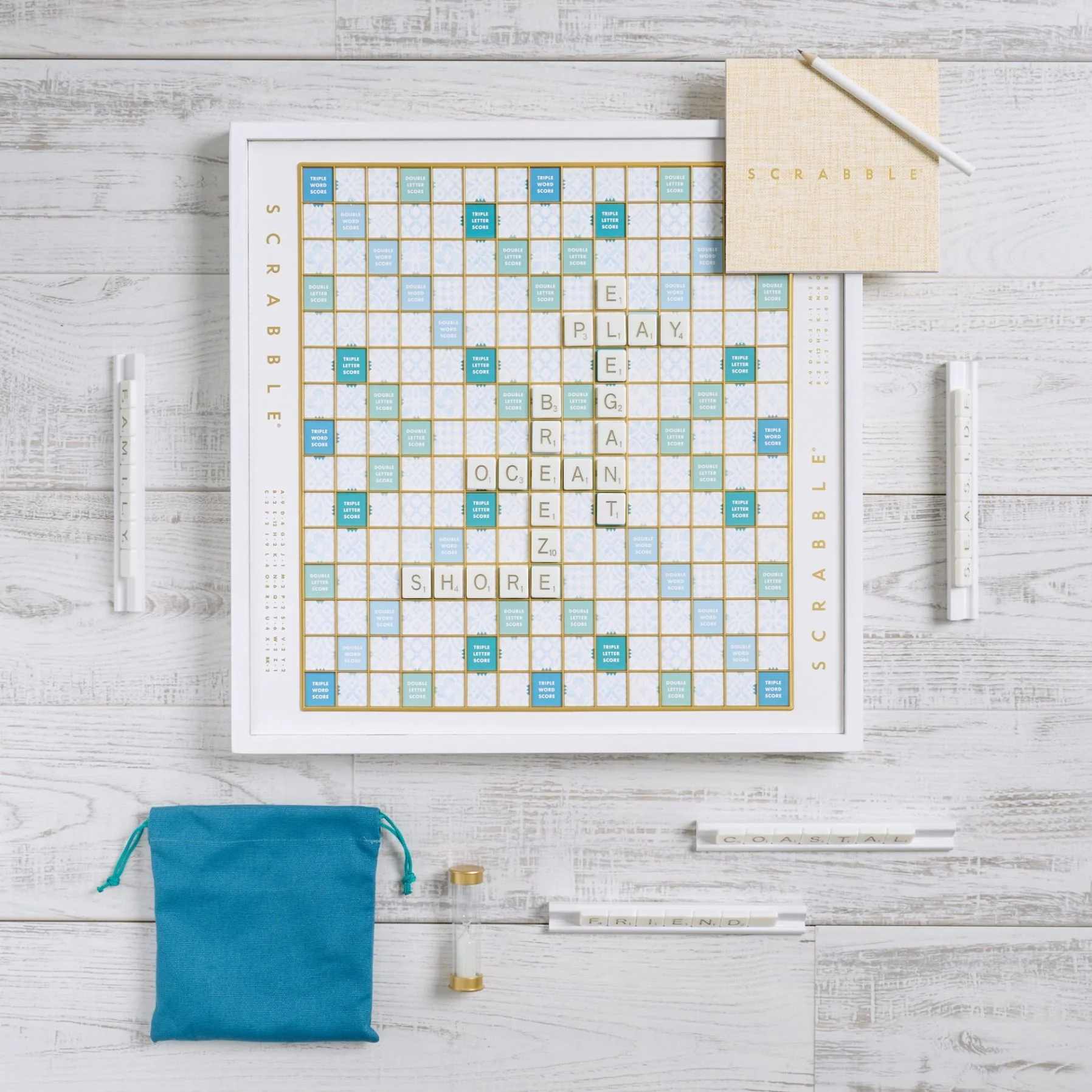 WS Game Company Scrabble Bianco Edition with Rotating Wooden Game Board