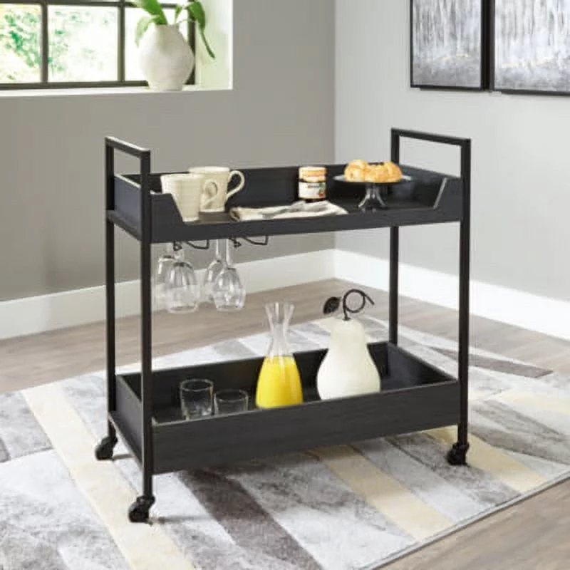 Signature Design by Ashley Contemporary Yarlow Bar Cart  Black/Gray