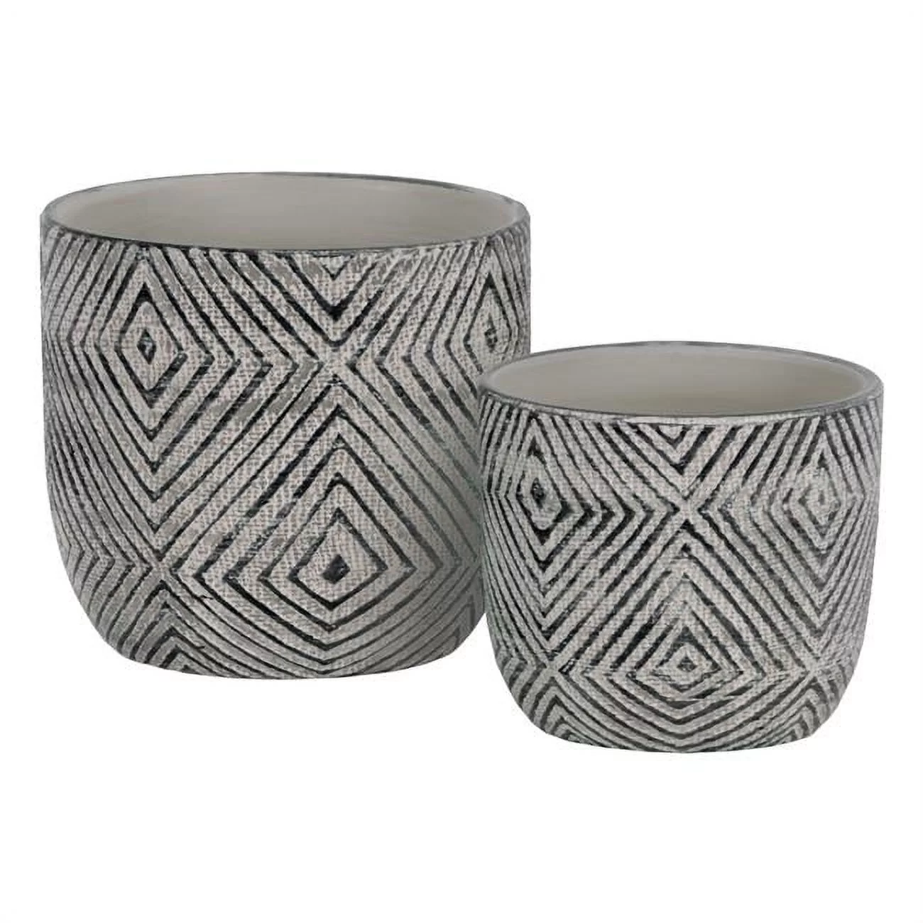 Terracotta Round Planter with Lattice Diamond Design Body, Painted & Black - Set of 2