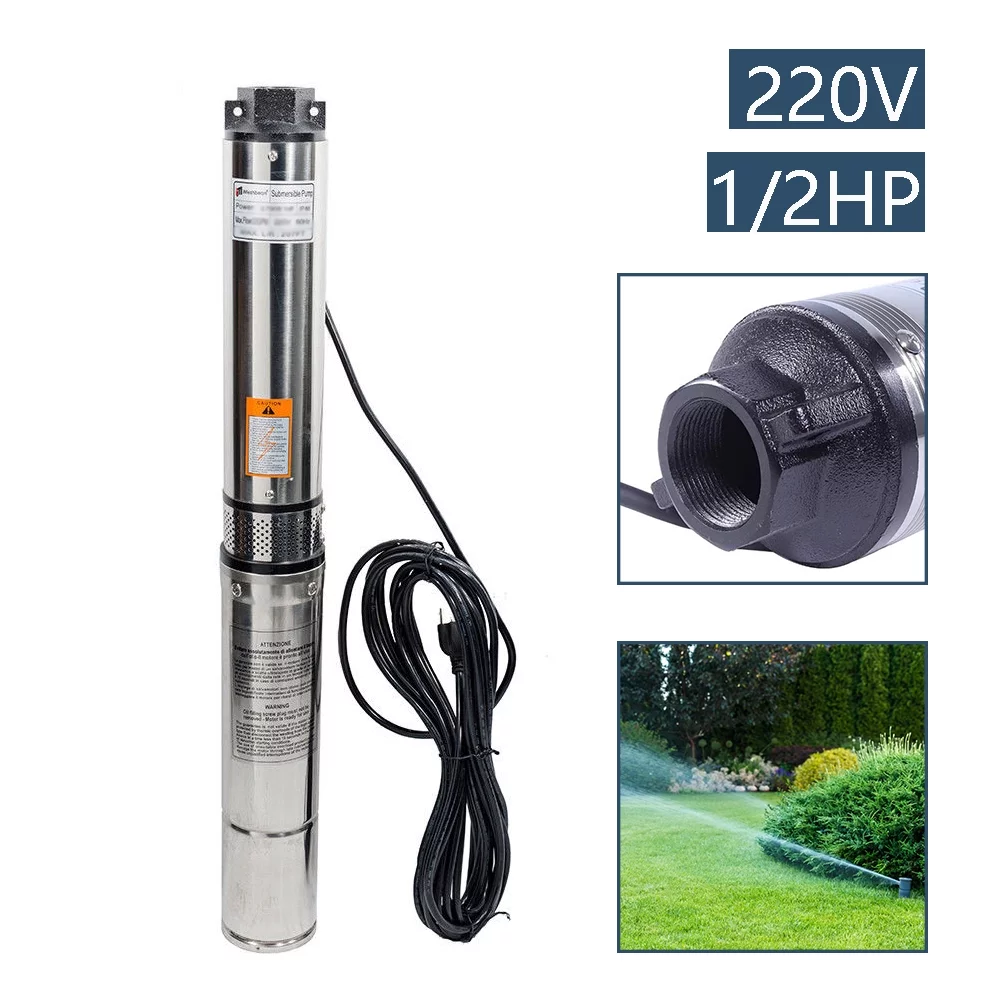 iMeshbean Deep Submersible Well Pump 1/2 HP Submersible Well Pump 220V Water Pump 25GPM 150ft Head with 33ft Electric Cable Stainless Steel Water Well Pumps Submersible for Irrigation Use