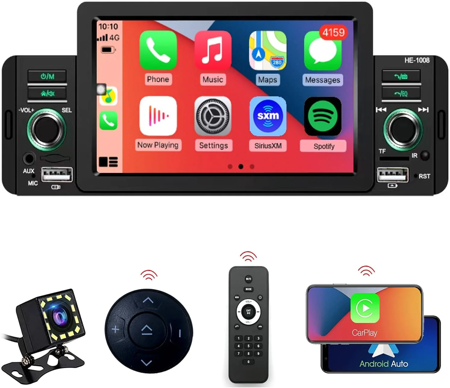 THONZER car Radio Stereo 5inch Signal din Upgrade,Support Wireless Carplay and Wired Android Auto,Wirelss Steering Wheel Control,Bluetooth,FM Radio Video and Audio Player