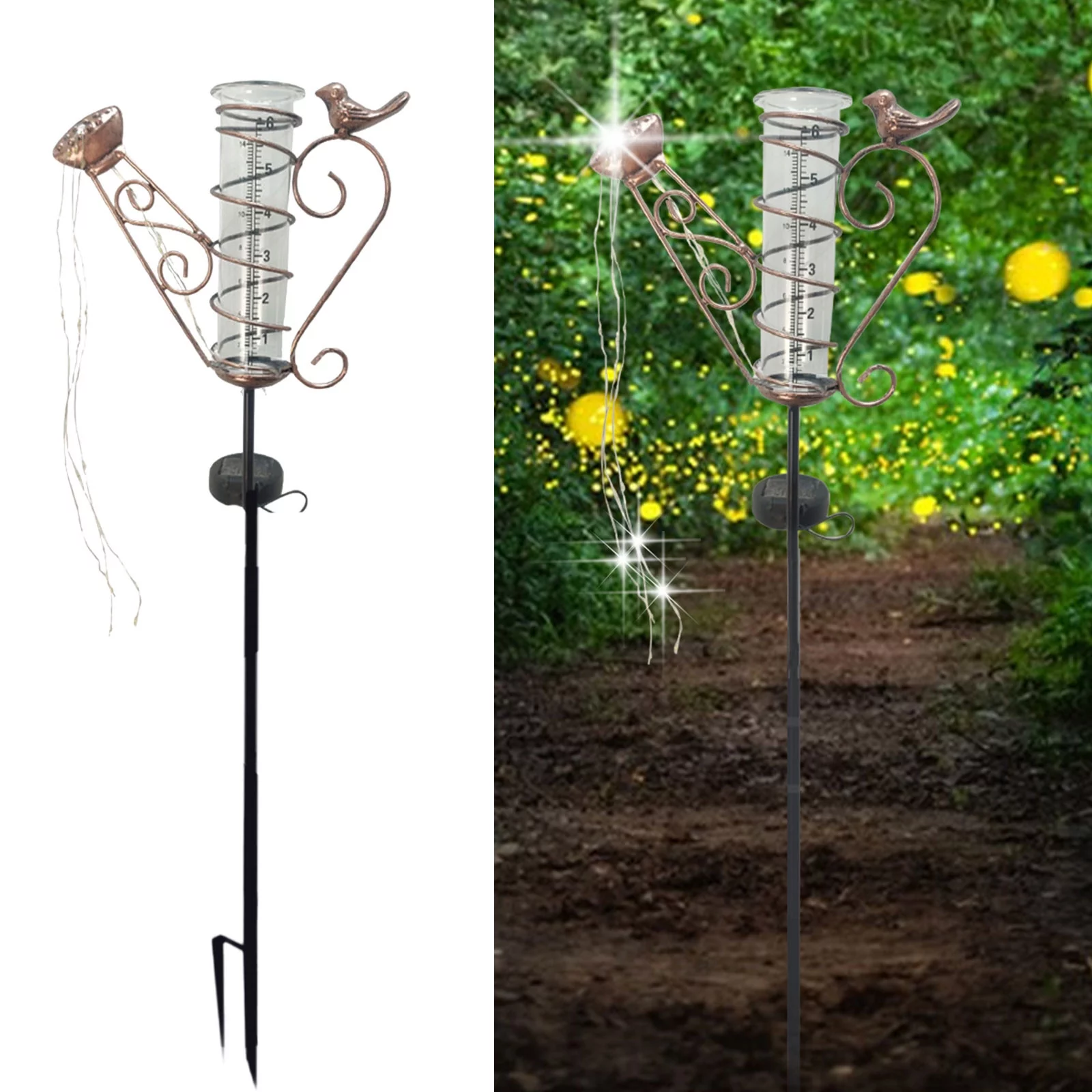Kcavykas Summer Savings Solar Lights for Outside 35.1 Inch Rain Gauge, Solar Lighted Garden Stake Decorations With 16 LED Warm Lights, Metal Yard Art Outdoor Meadow Patio Decor Weekly Deals