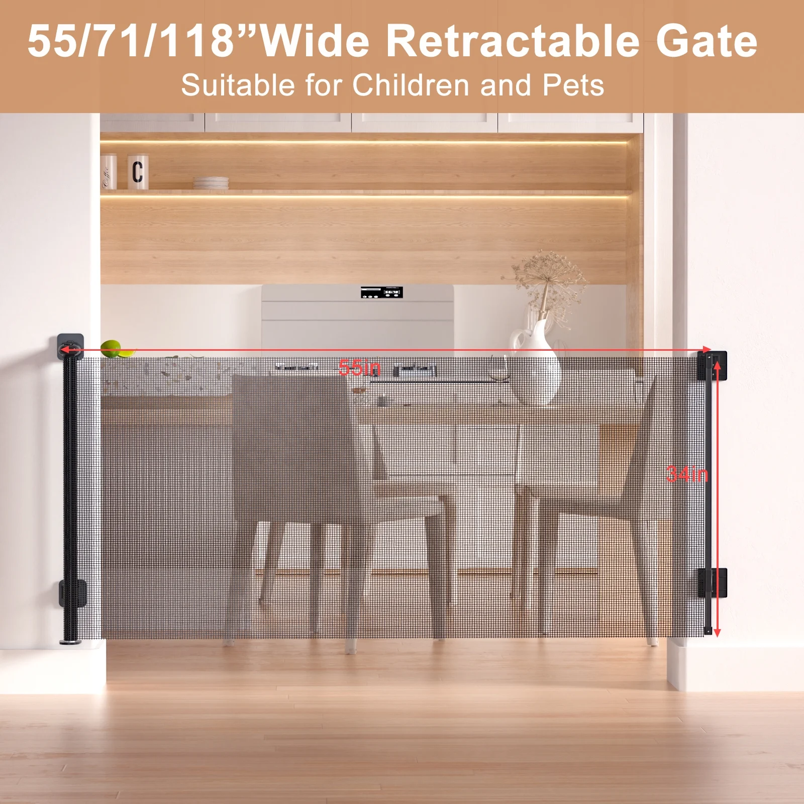 KORIMEFA Retractable Baby Gate,Mesh Baby Gate or Mesh Dog Gate,33