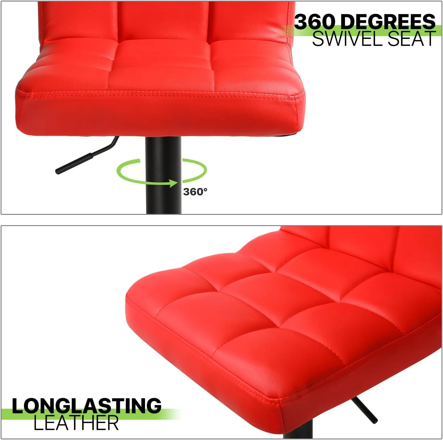 Square Back Bar Stool Set Of 2 Blue Counter Height Barstools Swivel PU Leather Bar Chairs Home Kitchen Stools