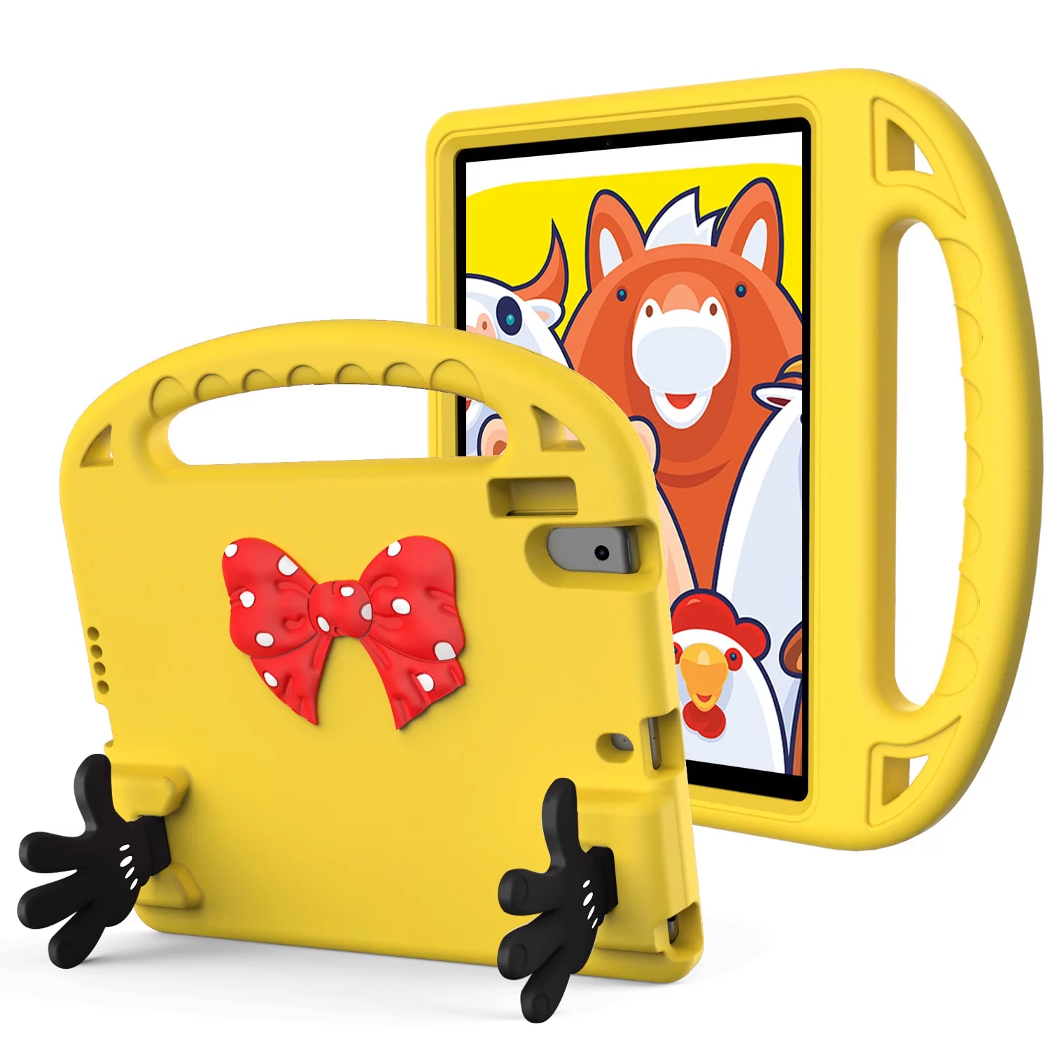 Dteck Kids Case for iPad 5th 6th Generation 9.7-inch,Shockproof EVA Foam Lightweight Bow-knot Cute Kids Friendly Handle Kickstand iPad Air 1st Gen Air 2 Case Cover,Yellow