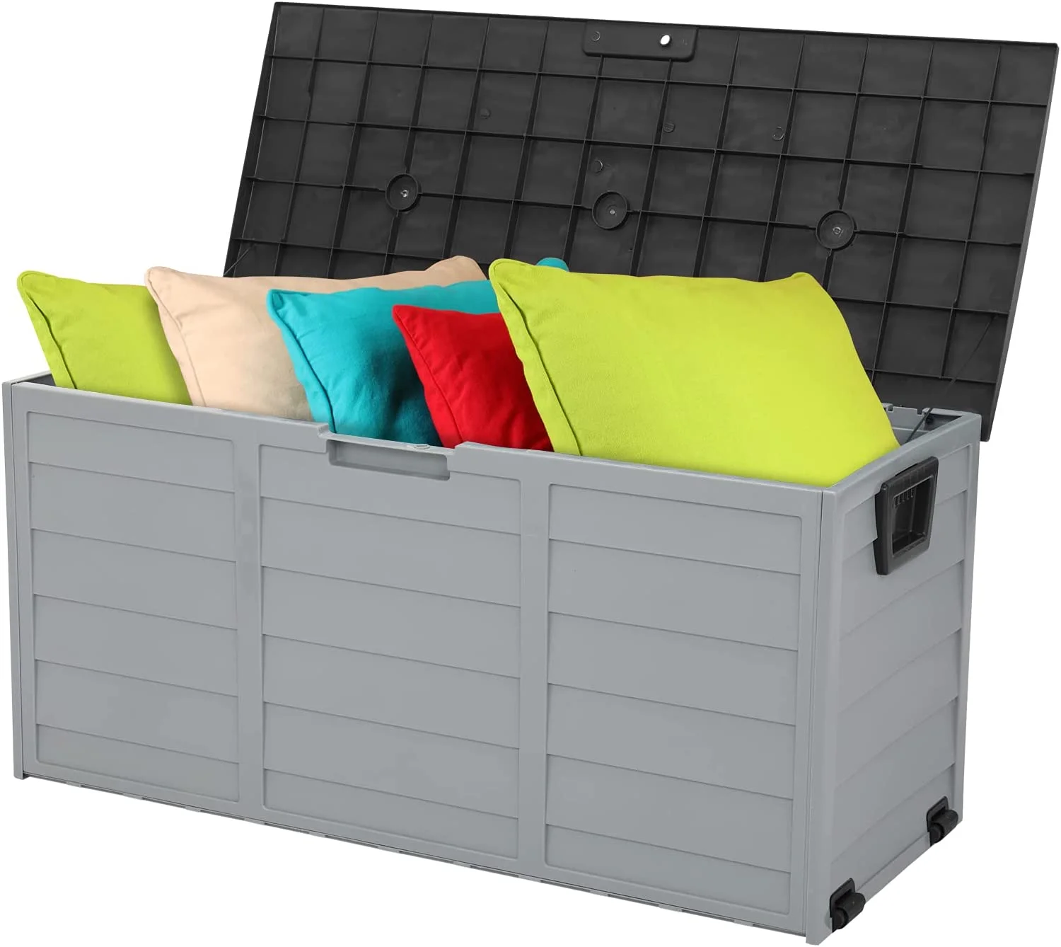 U-SHARE 75 Gallon Outdoor Storage Box, Patio Deck Box Furniture with Lockable Design, Plastic Storage Containers with Lid for Garden | Pool | Balcony | Yard, Black