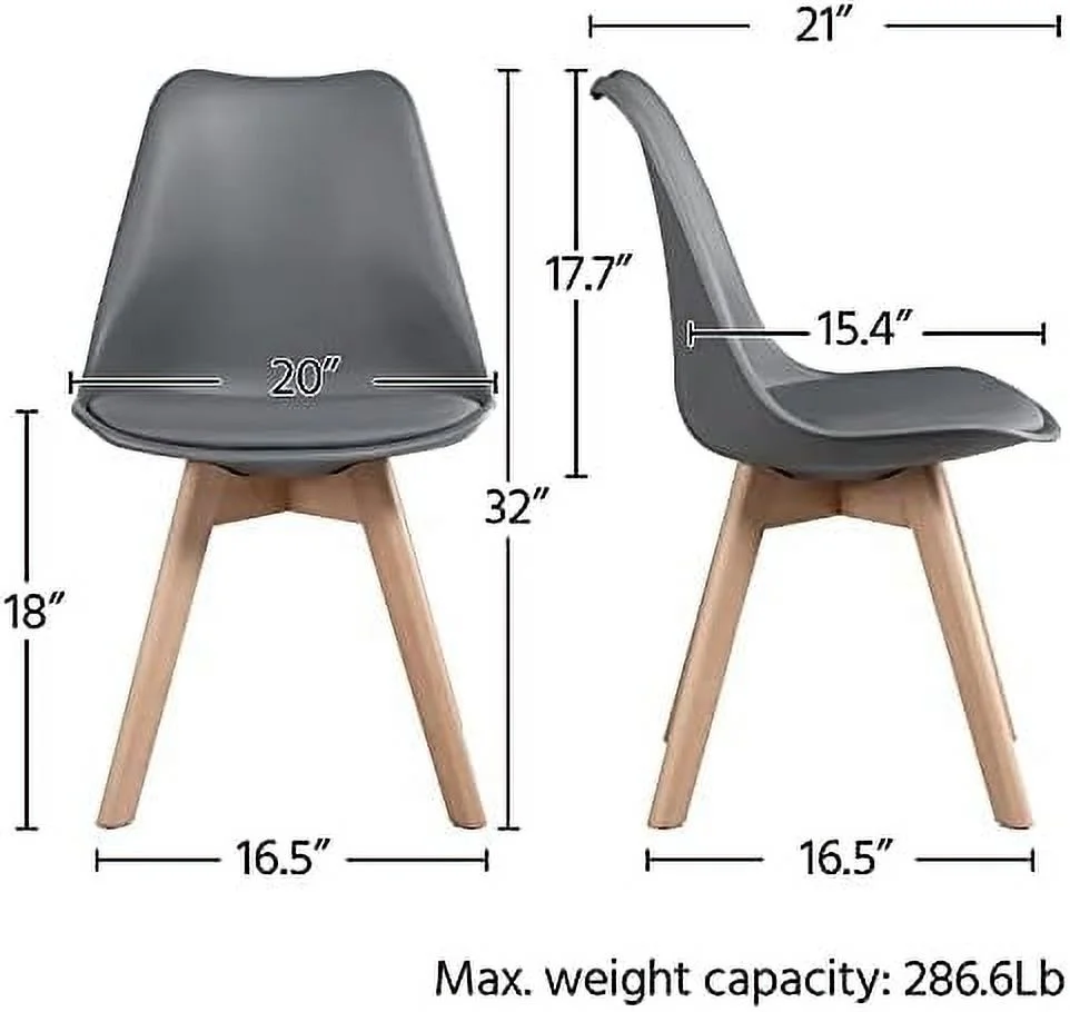 TJUNBOLIFE 4pcs Dining Chairs Living Room Bedroom Kitchen Lounge Chair Modern DSW Upholstered Side Chair with Soft Padded and Wood Legs  Dark Gray