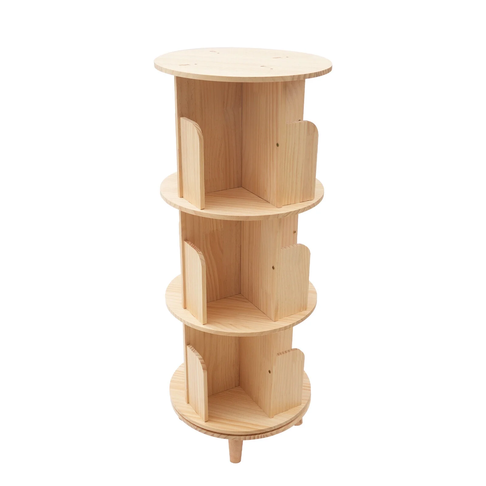 3-Tier Bookshelf Pine Wood Rotating Bookshelf Bedroom Bookcase Display Rack Stand