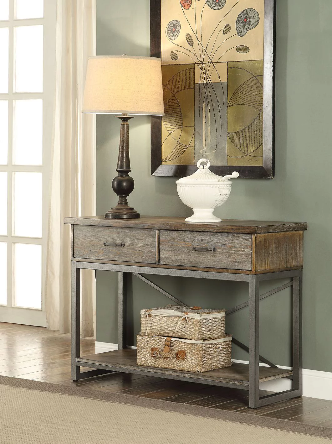DeeHome ACME Lazarus Server in Weathered Oak & Antique Silver 73113