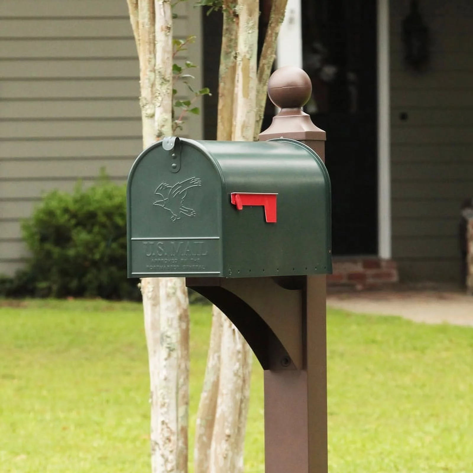 Architectural Mailboxes Elite Large, Steel, Post Mount Mailbox, Green, E1600GAM