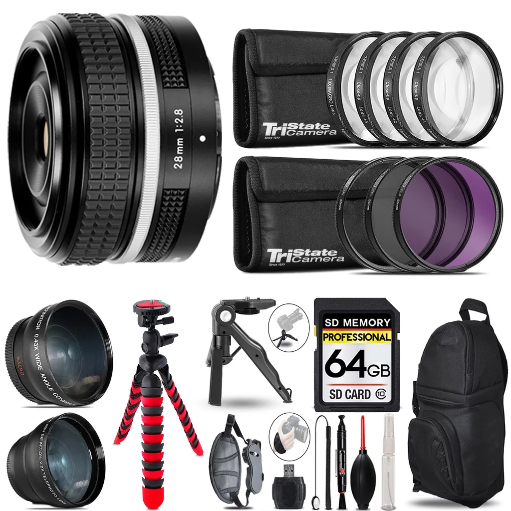 Nikon NIKKOR Z 28mm f/2.8 (SE) Lens - 3 Lens Kit + Tripod + Backpack - 64GB Accessory Bundle