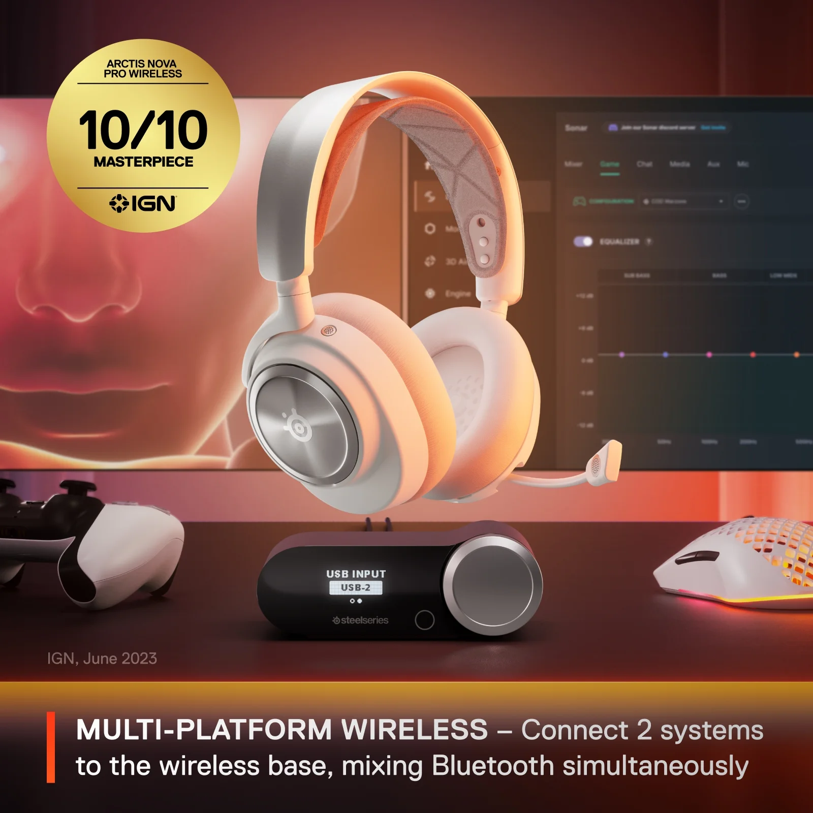 SteelSeries Arctis Nova Pro Wireless Multi-System Gaming Headset - PC, PS5, PS4, Switch, Mobile - White