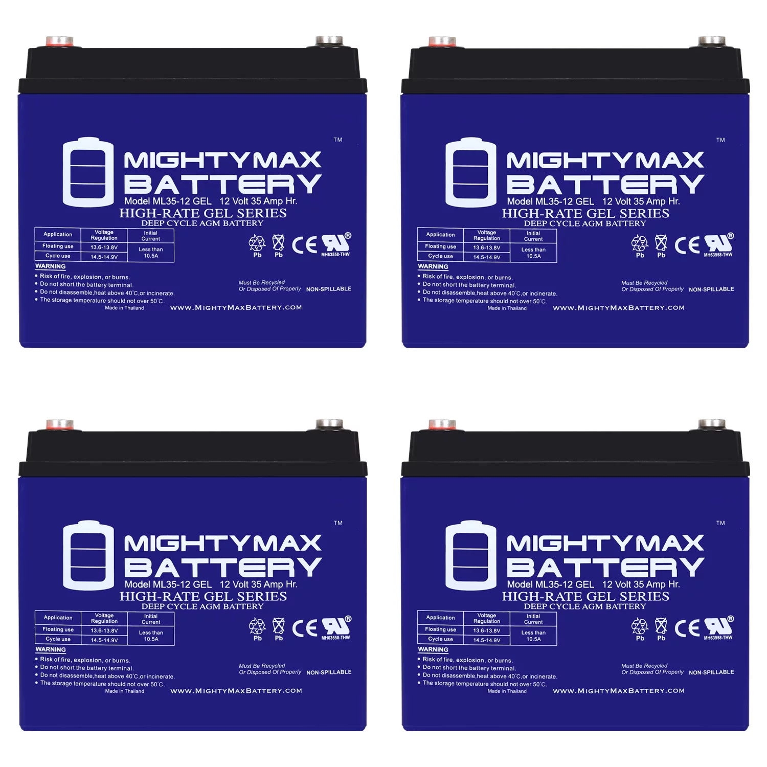 12V 35AH GEL Battery for Bruno Thunder 37 U1 - 4 Pack