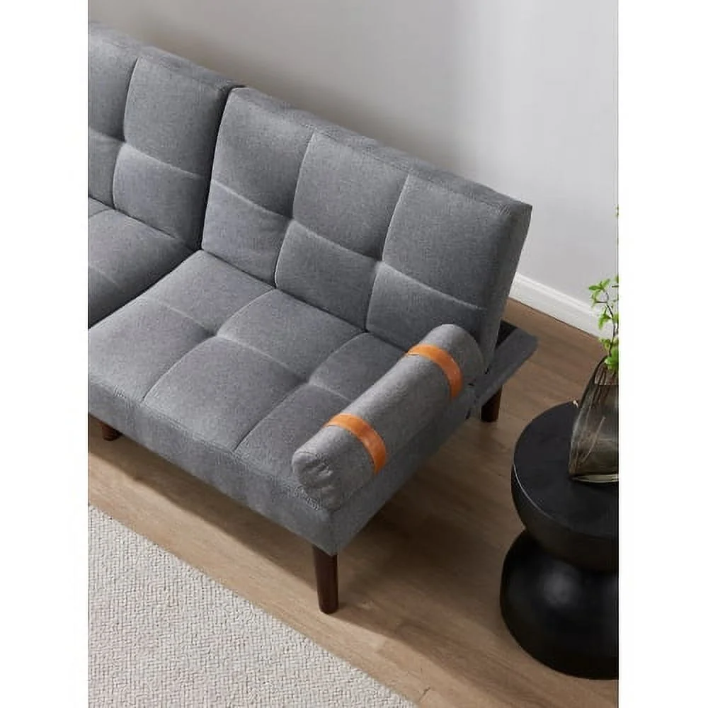 ZJbiubiuHome Convertible Sofa Bed Futon with Solid Wood Legs Linen Fabric Grey
