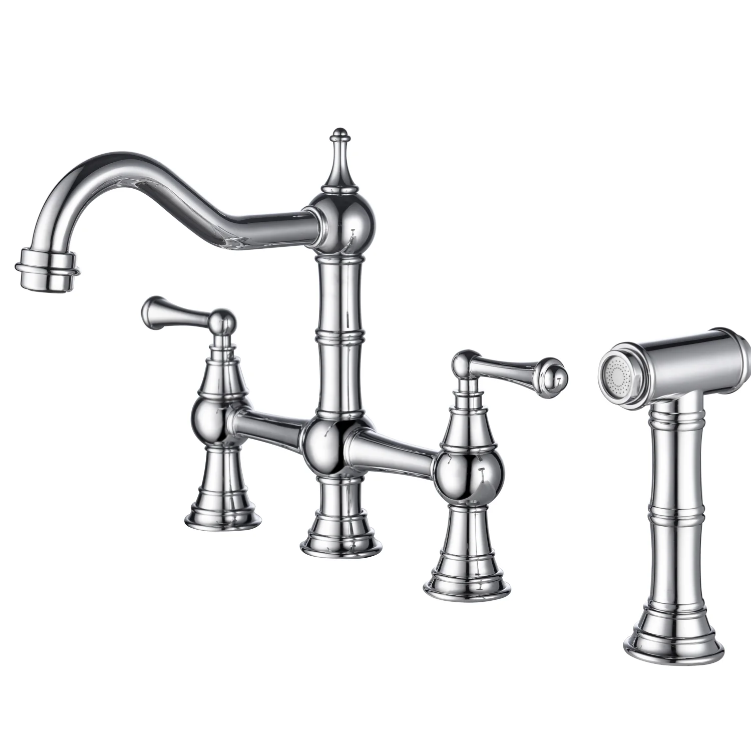 DremFaryoyo Bridge Dual Handles Kitchen Faucet With Pull-Out Side Spray in