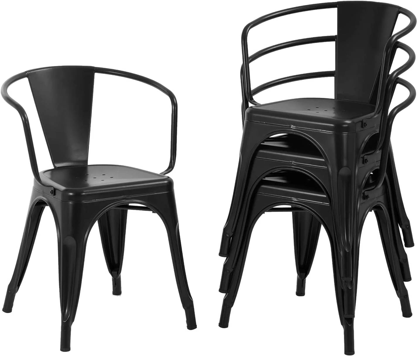 Metal Dining Chairs Set of 4 Patio Chiar Indoor Outdoor Metal Chairs Kitchen Metal Chairs 18 Inch Seat Height Restaurant Chair 330LBS Weight Capacity Tolix Side Metal Stackable Bar Chairs