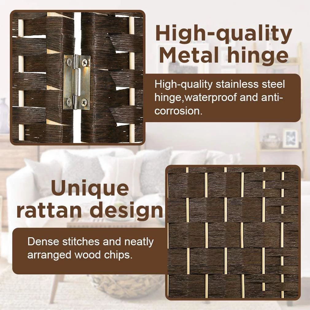 Room divider 6 panel room wood with removable storage shelves brown