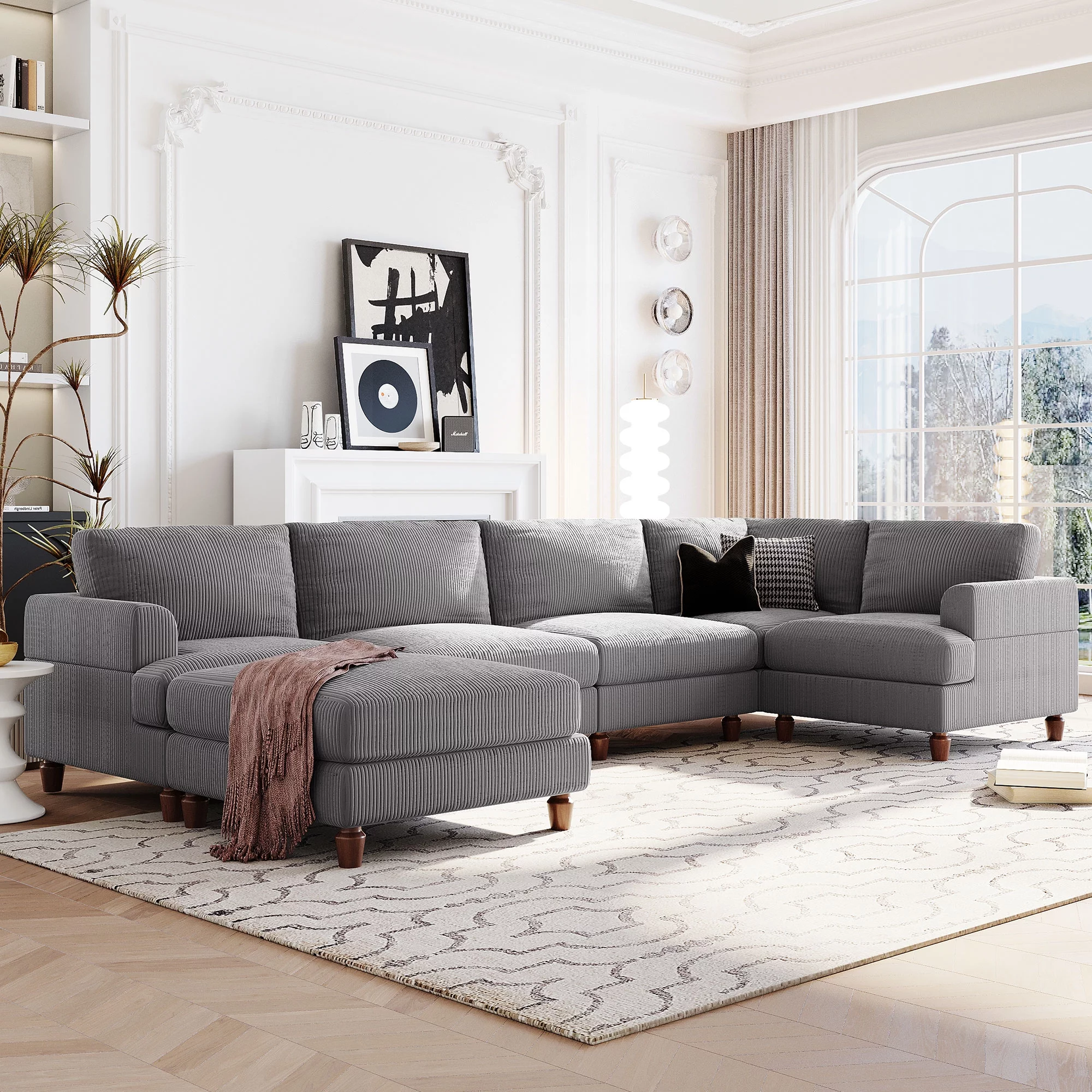U_Style Modular Sectional Sofa with Ottoman L Shaped Corner Sectional for Living Room, Office, Spacious Space