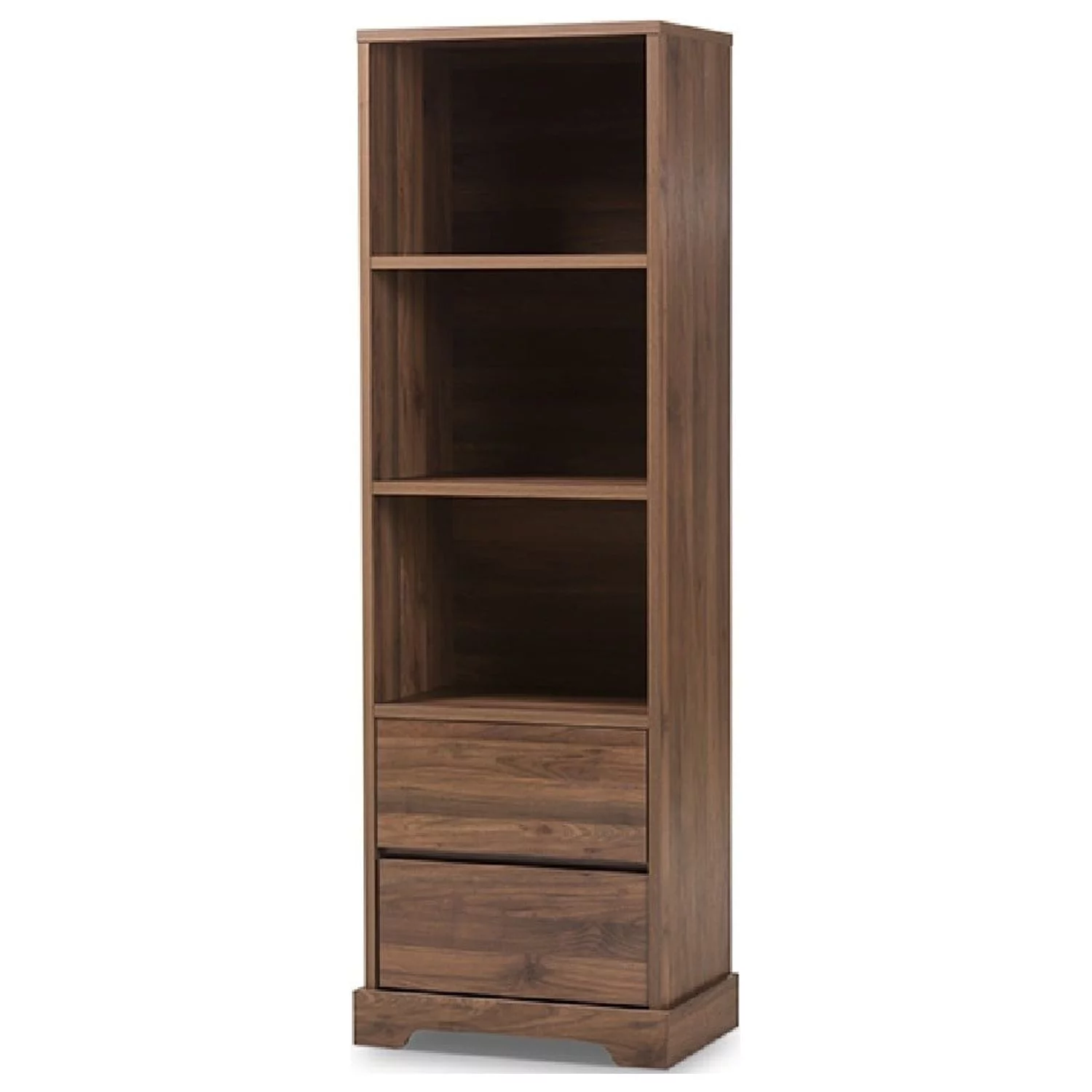 Baxton Studio Burnwood Modern and Contemporary Walnut Brown Finished Wood 2-Drawer Bookcase