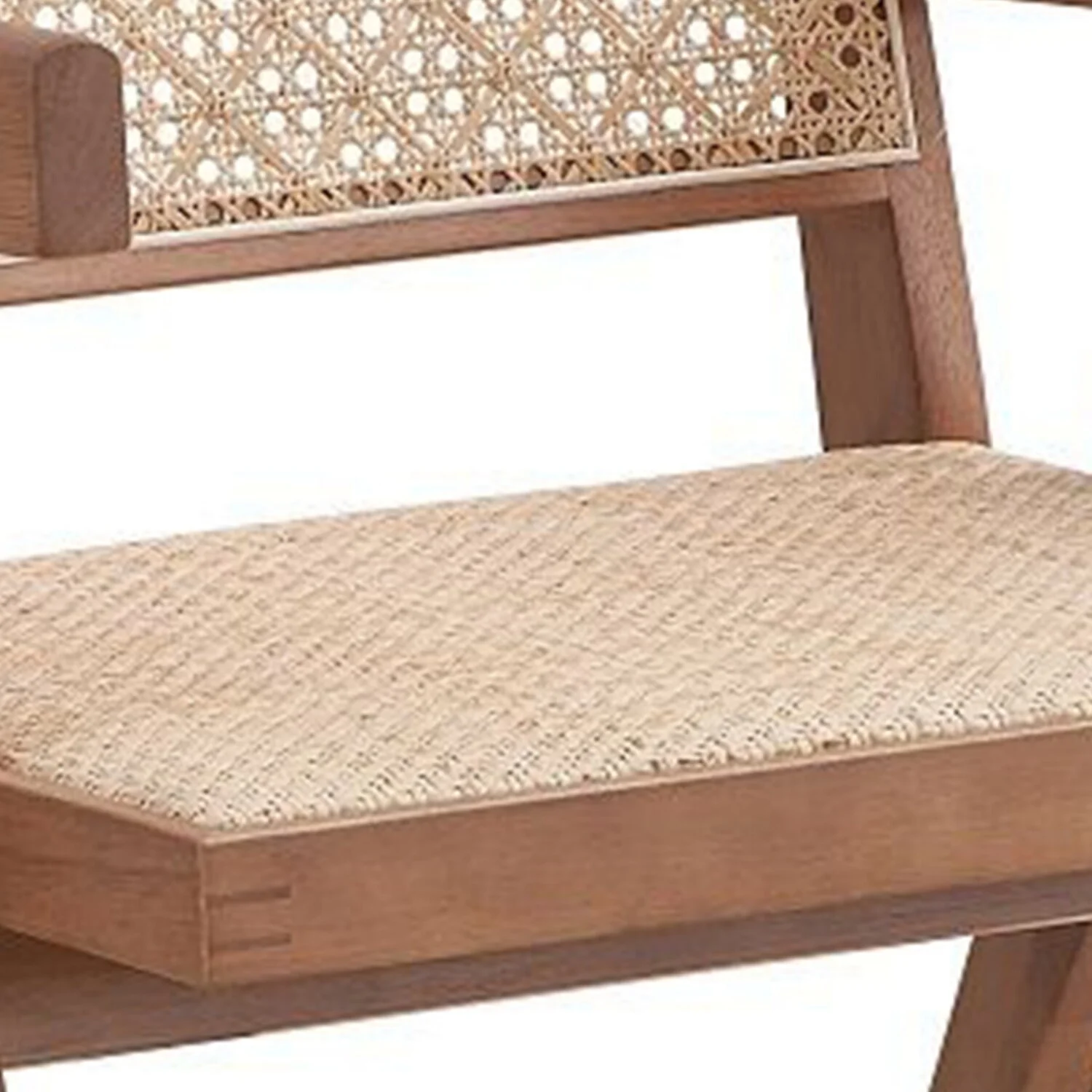 Benjara Tina 26 Inch Accent Armchair, Woven Rattan, Natural Brown Wood Finish