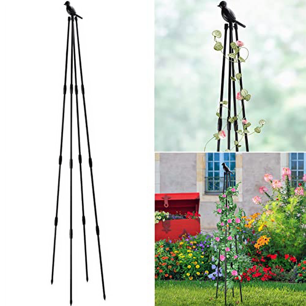 Garden Obelisk Trellis for Climbing Plants 5.2Ft Outdoor Plant Support Tower Rack Metal Tower Trellis Flower Support for Climbing Flowers and Vines Potted Stands, Black, 160cm / 63inch high