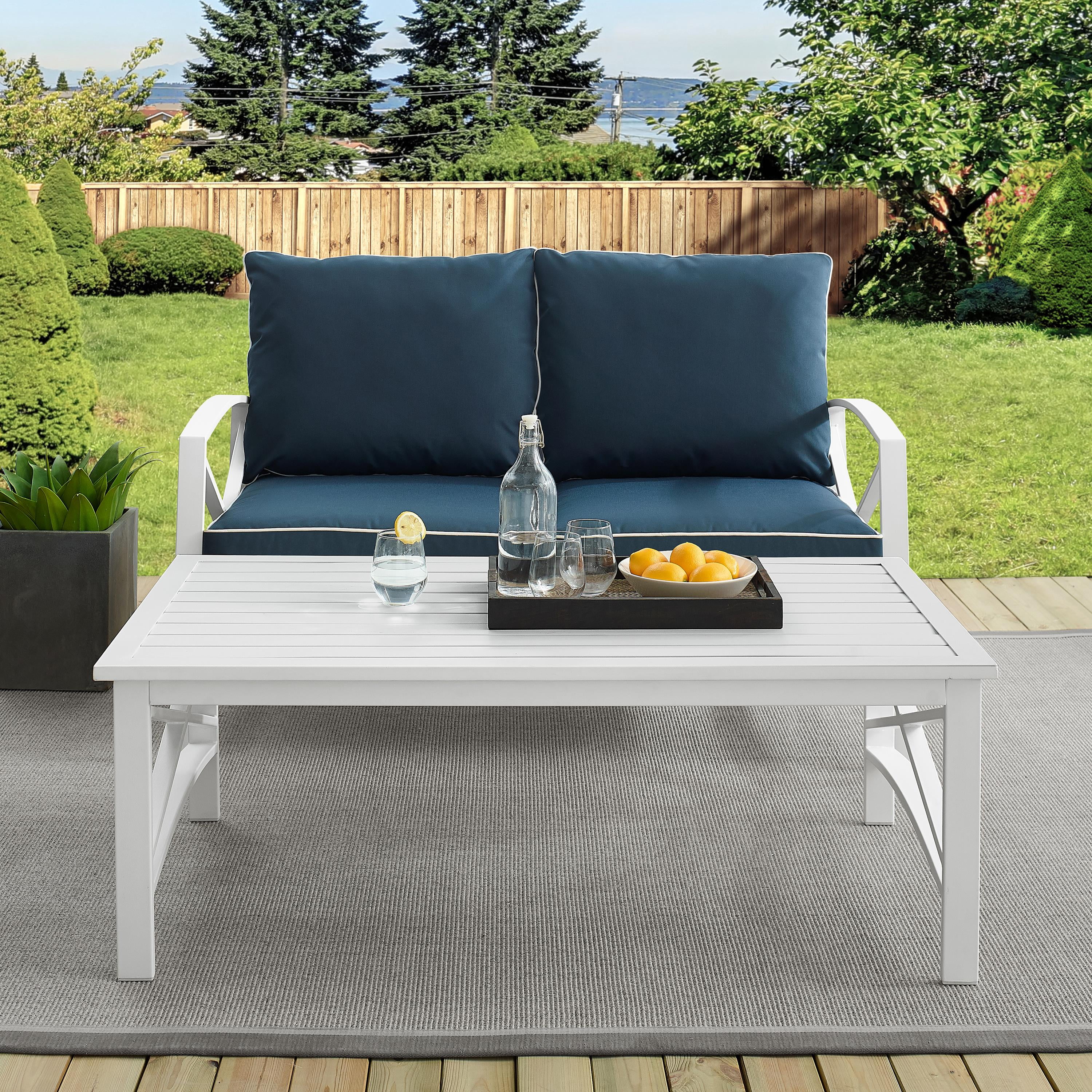 Crosley Kaplan 2 Piece Patio Sofa Set in Navy and White