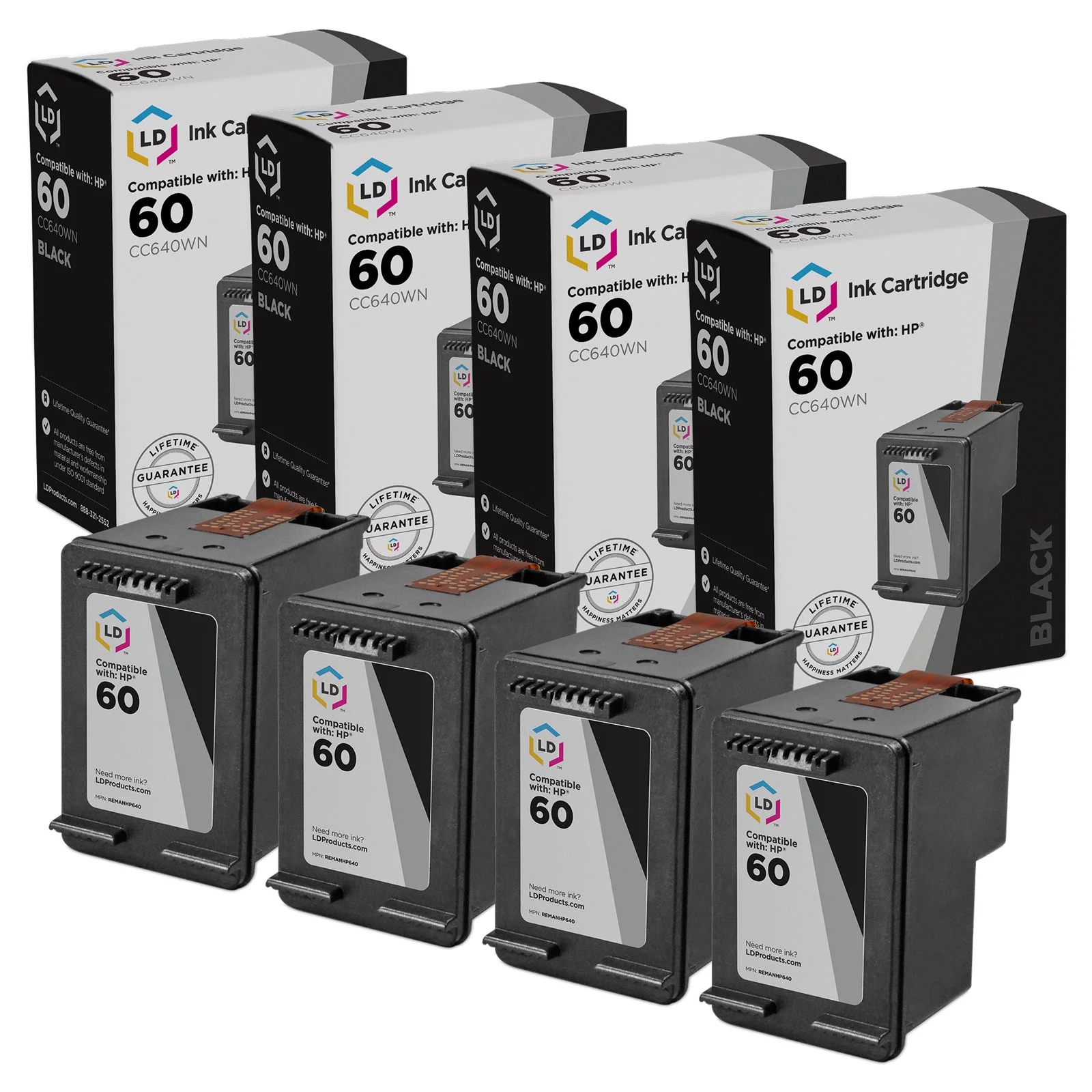 LD Products Ink Cartridge Replacement for HP 60 (Black, 4-Pack)