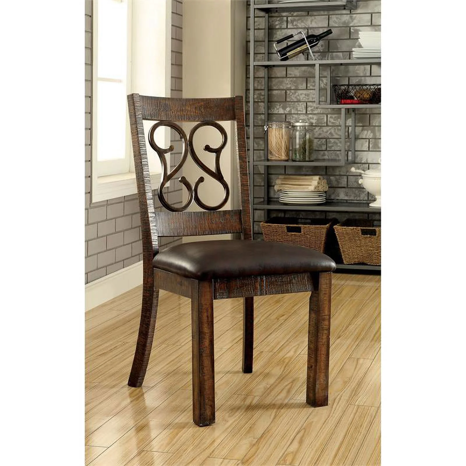 Furniture of America Arlyne Rustic Walnut Wood 6-Piece Dining Set with Bench