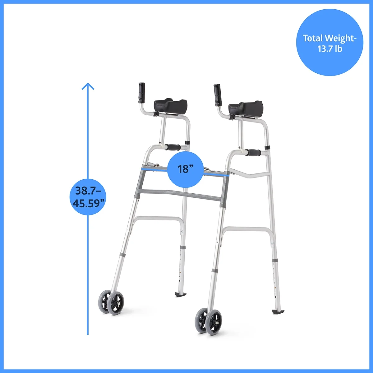 Medline Upright Aluminum Junior Folding Walker – Comfortable, Maneuverable, For Injury, Balance, Posture & Recovery