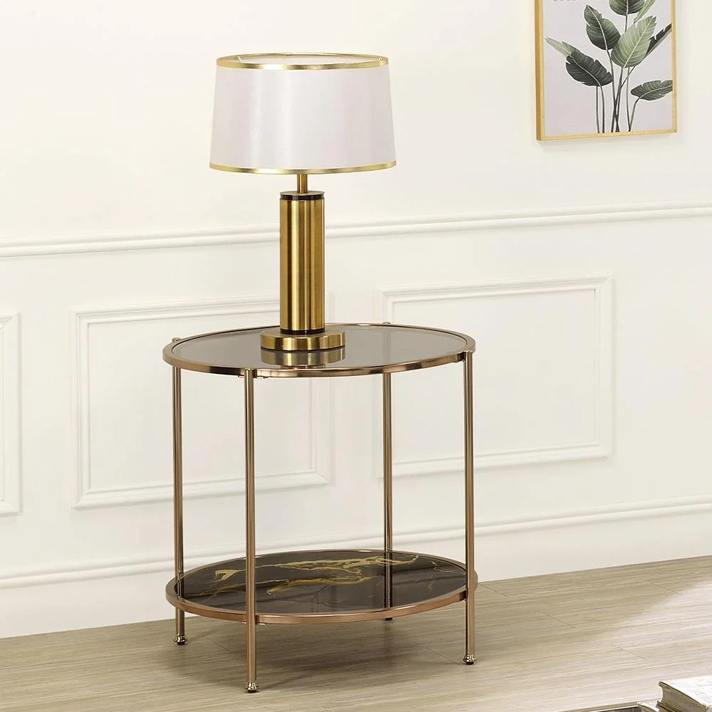 Acme Fiorella End Table, Glass, Black Marble Paint & Gold Finish