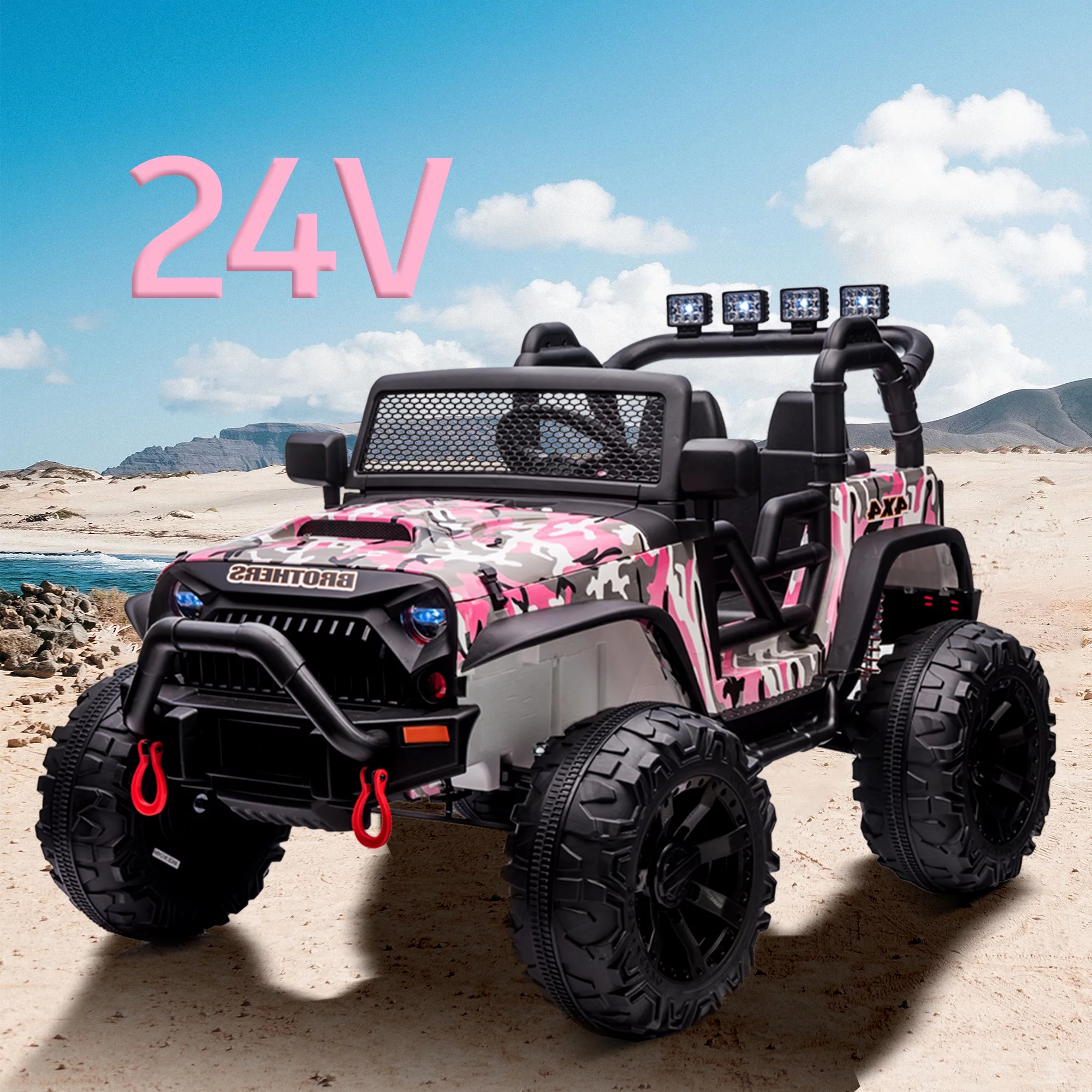 Ufurpie 24V JEEP Double Drive Children Ride-on Car With 200W*2 12V9AH*2 Battery,Parent Remote Control,Led Lights,Music Board with Bluetooth/MP3,Pink Camo