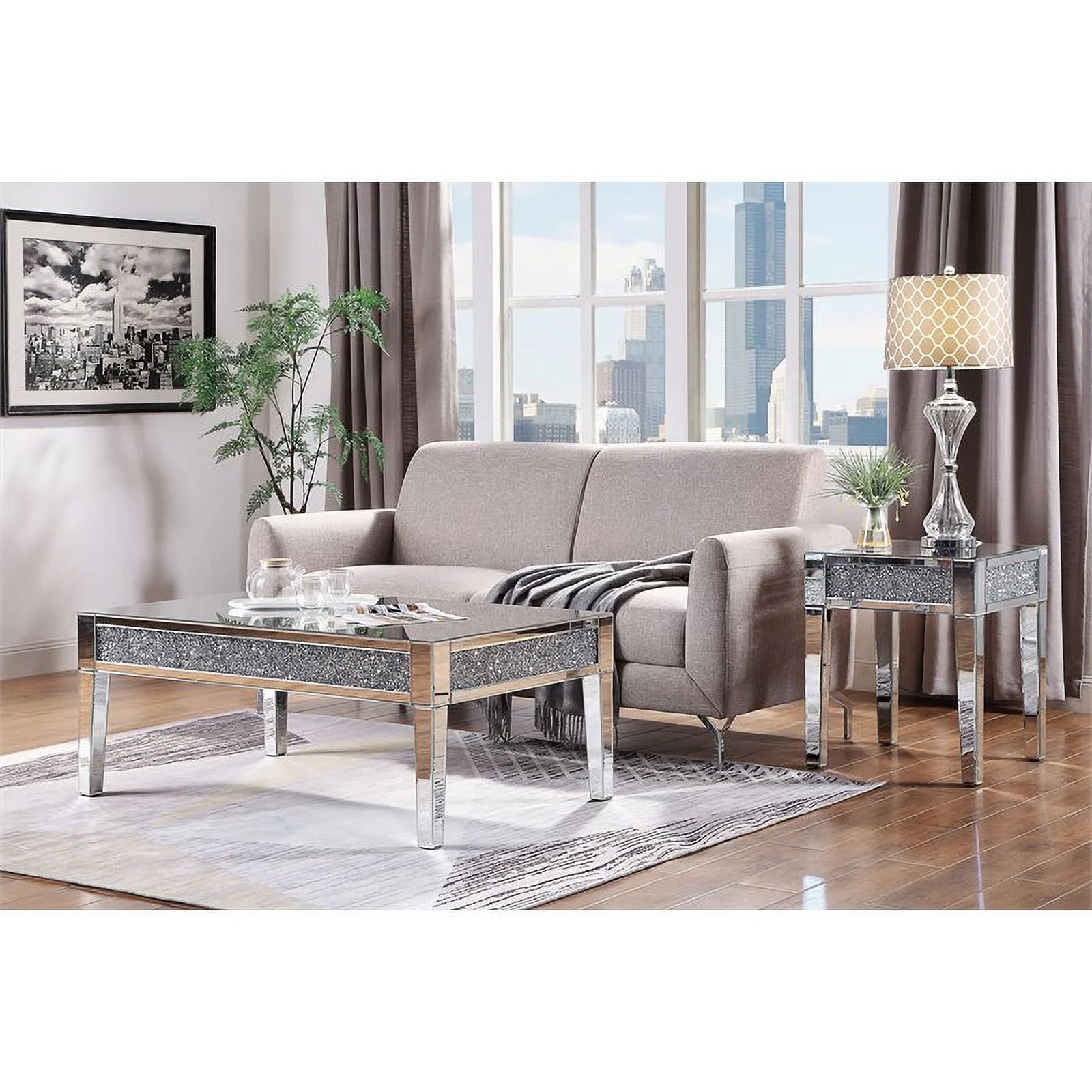 Home Square 2-Piece Set with Glass Coffee Table and Accent End Table
