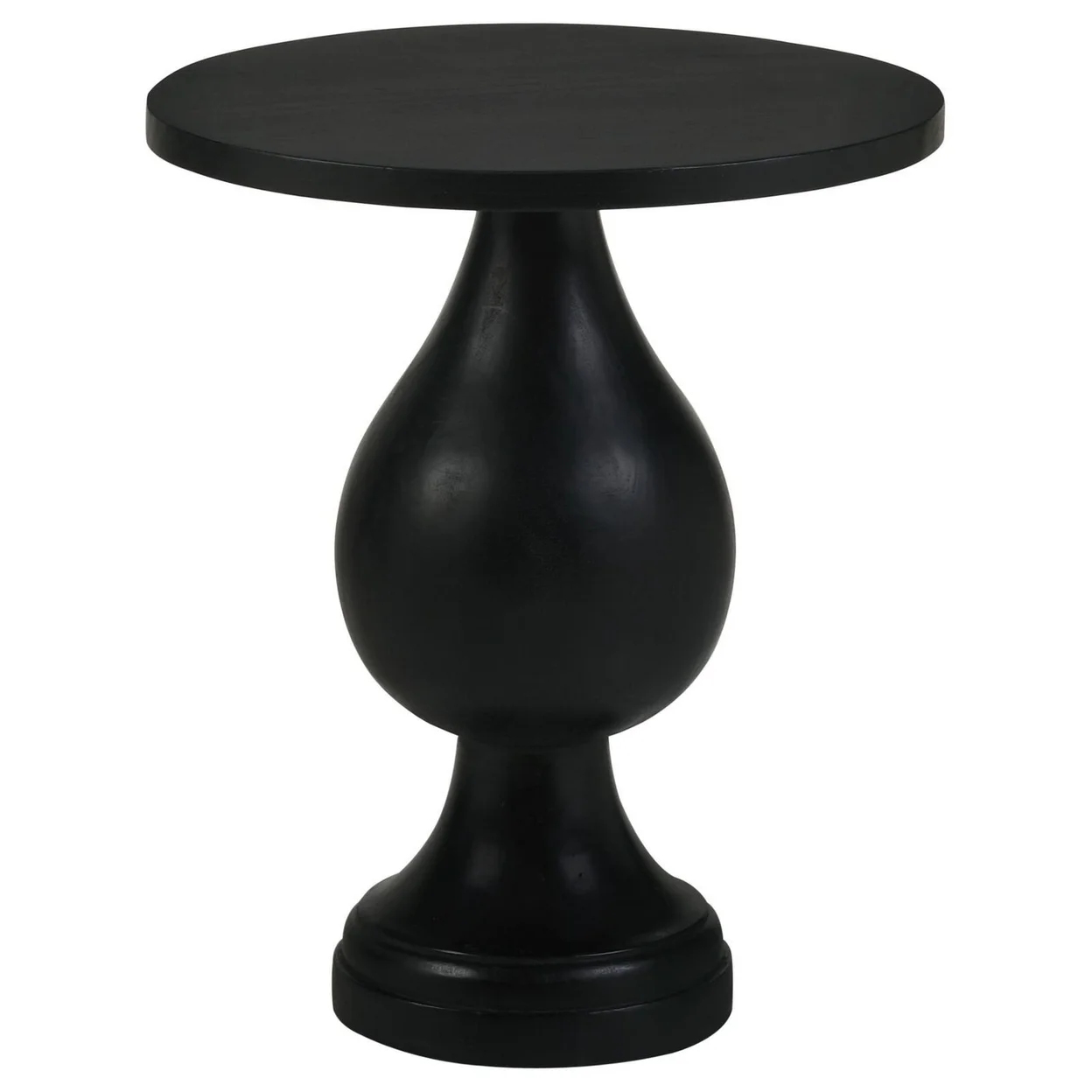Niko 24 Inch Artisan Round Accent Table Smooth Pedestal Design Black Wood - Saltoro Sherpi