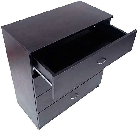 xrboomlife Wood Dresser with 4 Drawers Modern Simple Chest  Easy to Assemble. Office Clothes Cosmetic  Chest Functional Organizer Frame for Bedroom  Living Room  Closet(Black)
