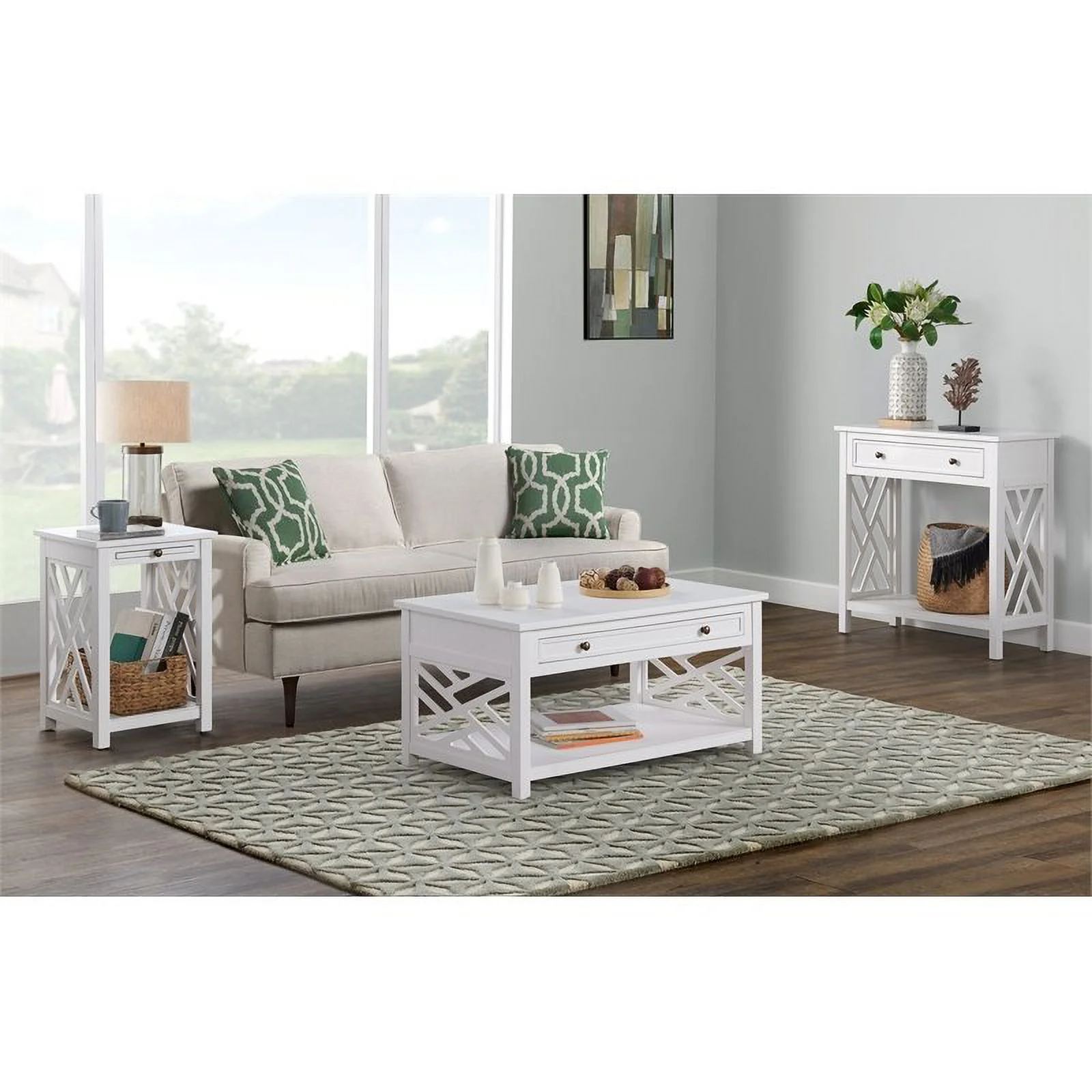 Coventry Wood Coffee Table with Drawer/End Table and Console Table - White
