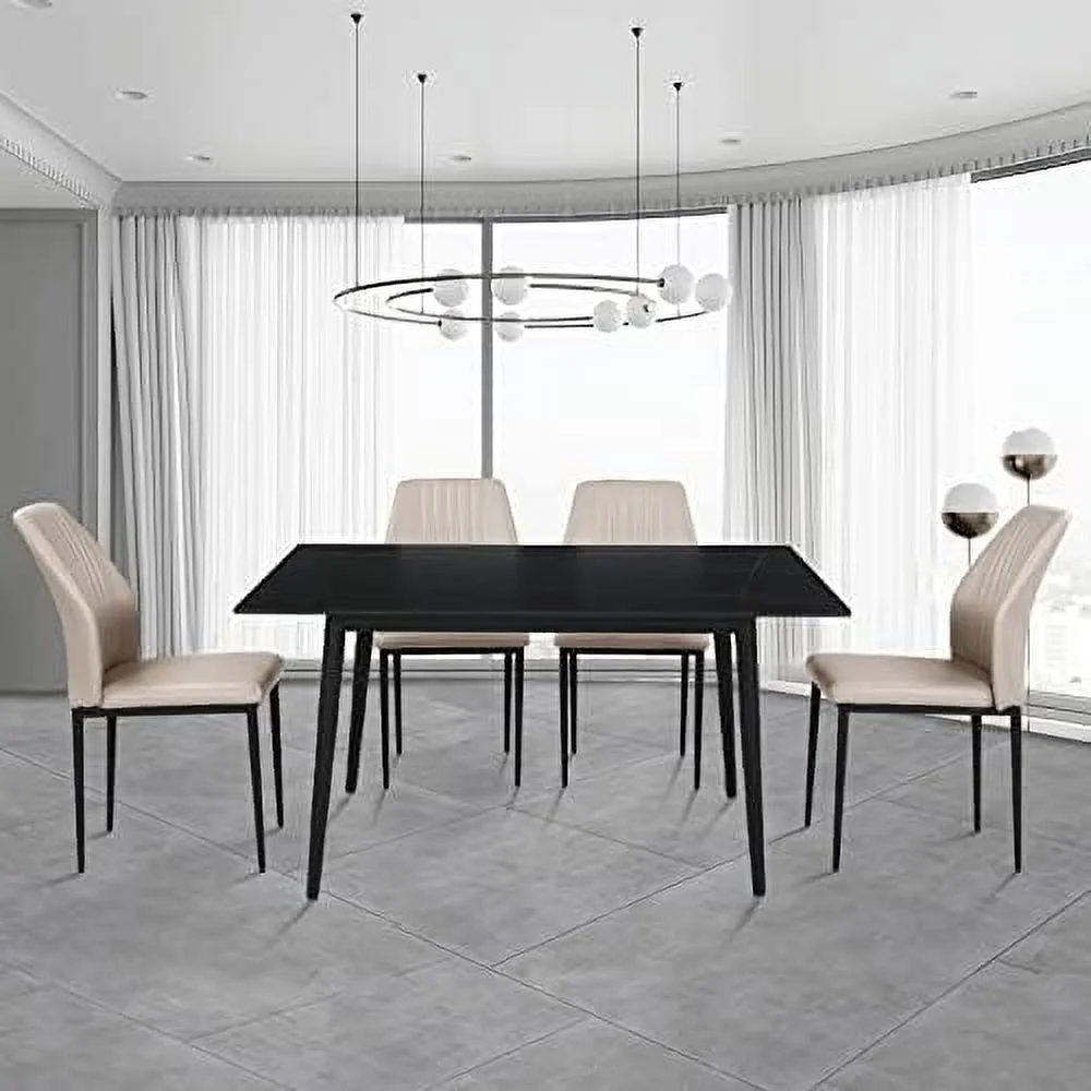 TJUNBOLIFE Dining Chair PU Leather Living Room Chair Modern Kitchen Armless Side Chair with Metal Legs (Beige  )