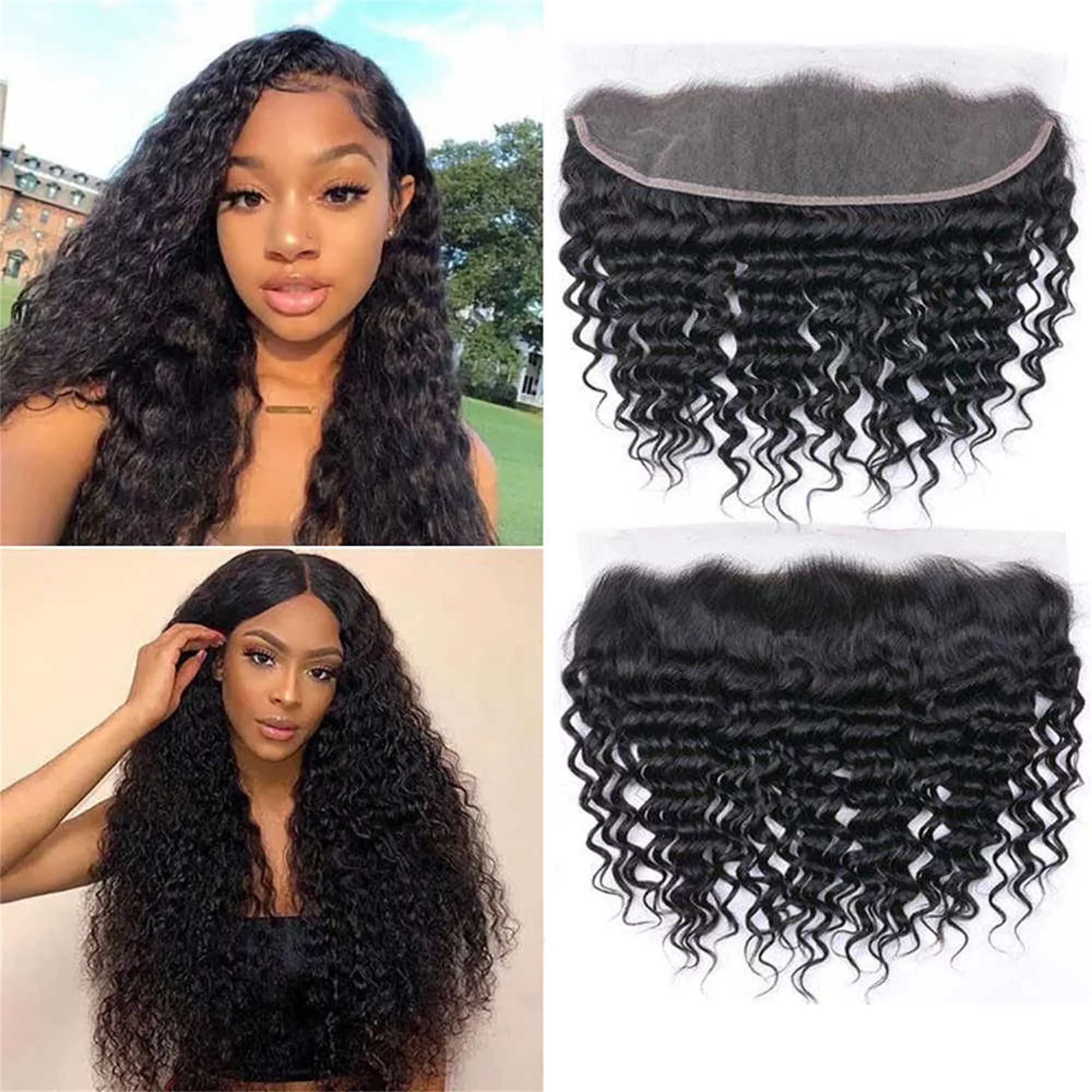 Beauhair 10A Brazilian Deep Wave Human Hair 3 Bundles With 13×4 HD Lace Frontal Human Hair Natural Color 12