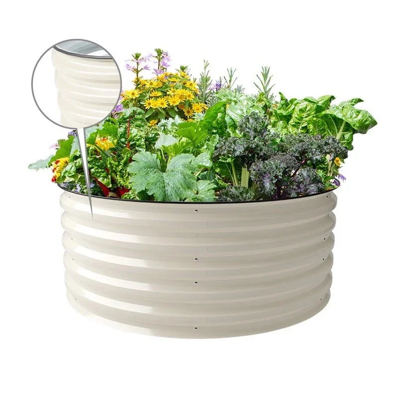 【Upgrade 2.0】17'' Tall 42'' Round Metal Raised Garden Beds for Vegetables, Flowers, Herbs - White