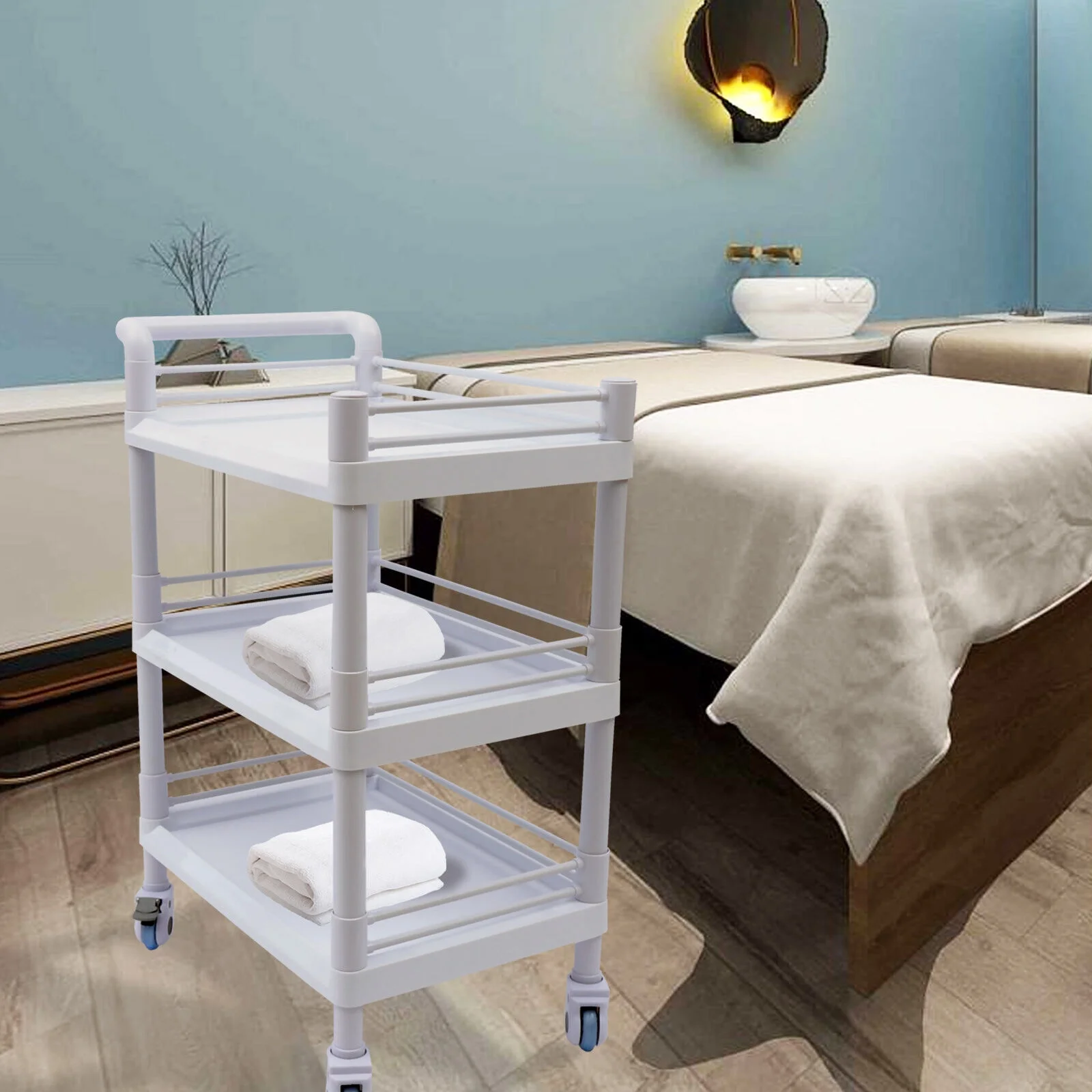 ZhdnBhnos 3 Tier Medical Trolley Dental Lab Salon Mobile Rolling Cart with Lockable Wheels