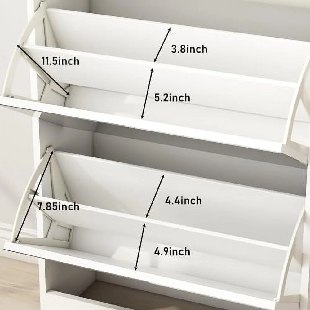 HVSDIMO Rattan  Style Shoe Cabinet w/ 4 Flip Drawers  Freestanding Rattan Hidden Shoe  Cabinet  2-Tier Shoe  Organizer w/Metal Hooks for Entryway  Living Room (4 Drawers  White)