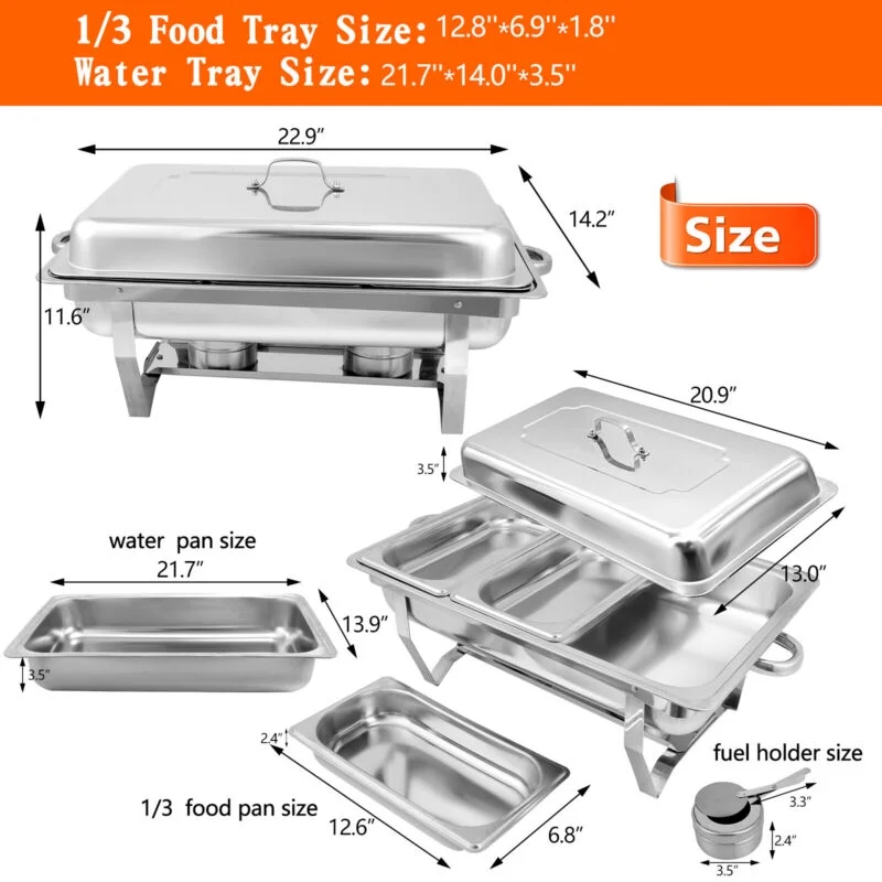 JSTUOKE Chafing Dish Set 7 Pack,5 Full Pan +2 1/3 Pan Rectangular 8QT for Catering Party Festival